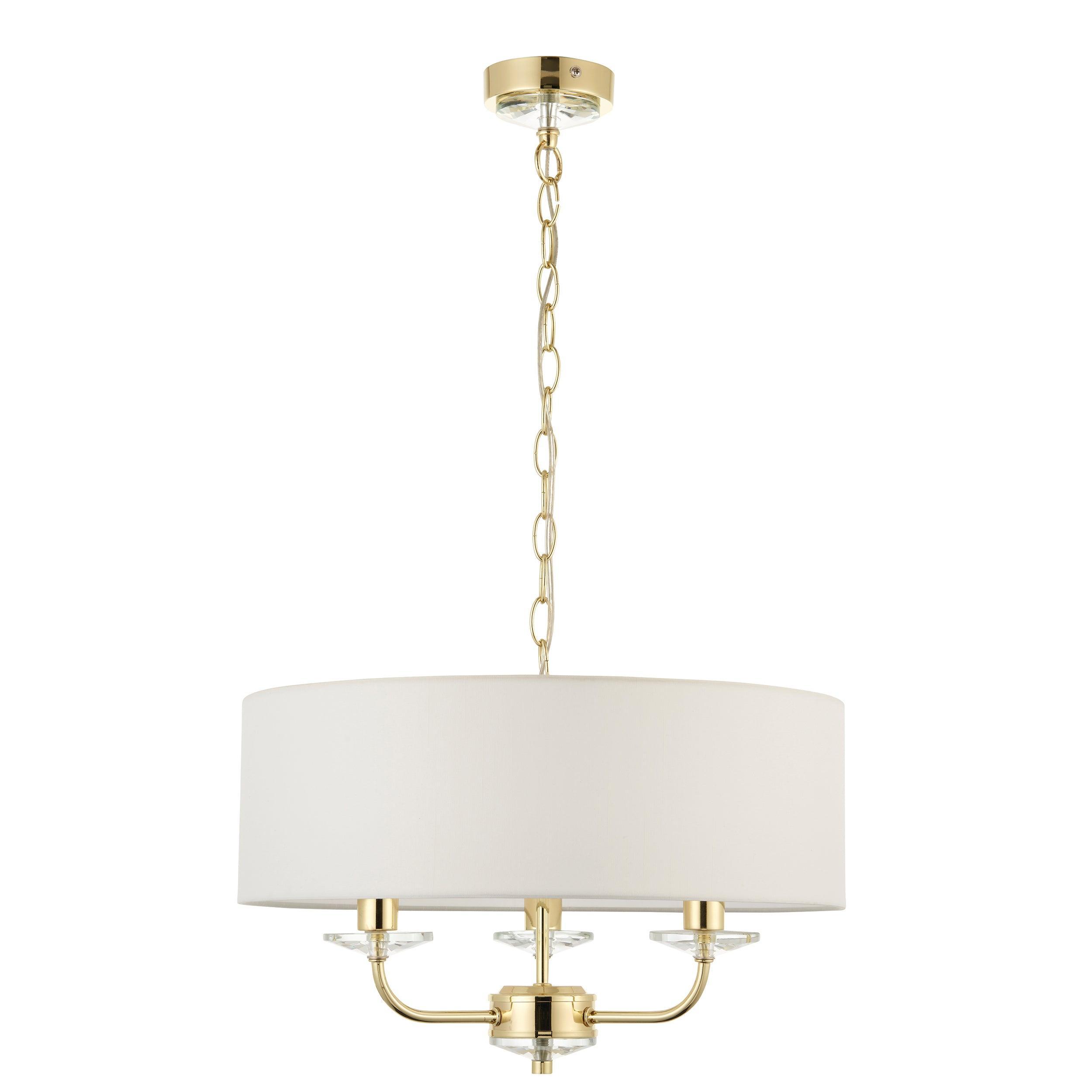 Endon Nixon 3 Light Brass & Glass Ceiling Pendant With Shade 70560 - unlit