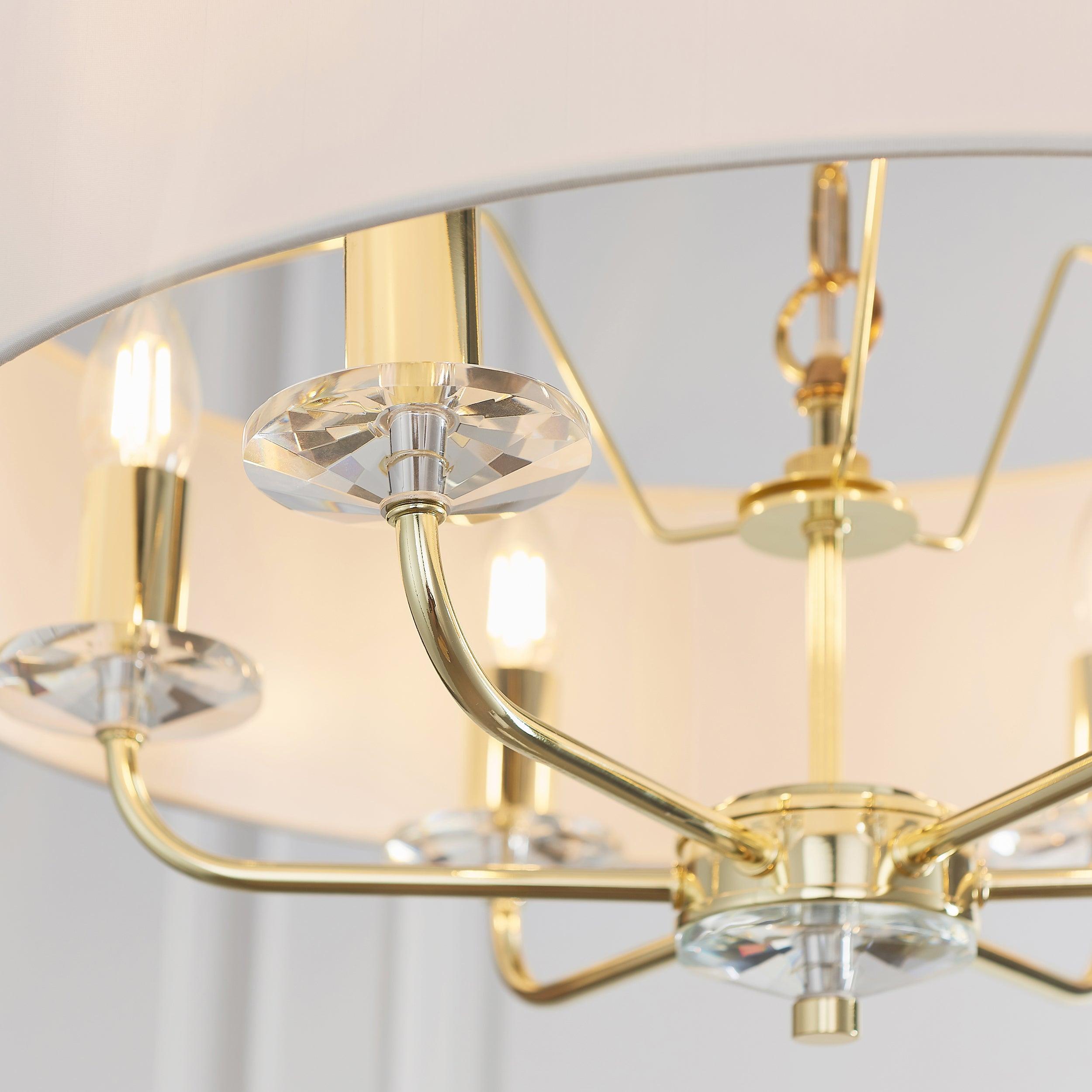Nixon 6 Light Brass & Glass Ceiling Pendant - White Shade 70561 - Arm Detail