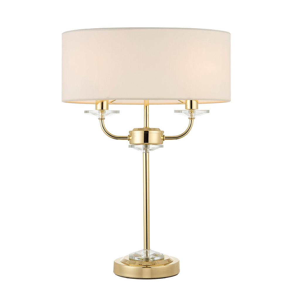 Nixon 2 Light Brass & Crystal Glass Table Lamp - White Shade