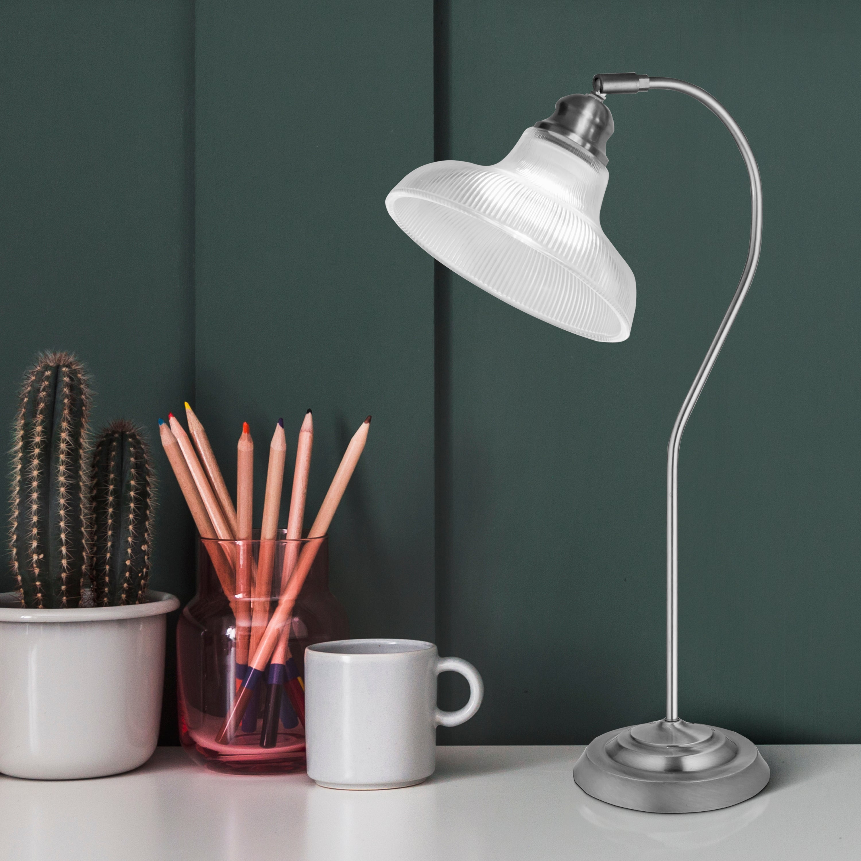 Searchlight Bistro III Silver Table Lamp - Holphane Glass Shage