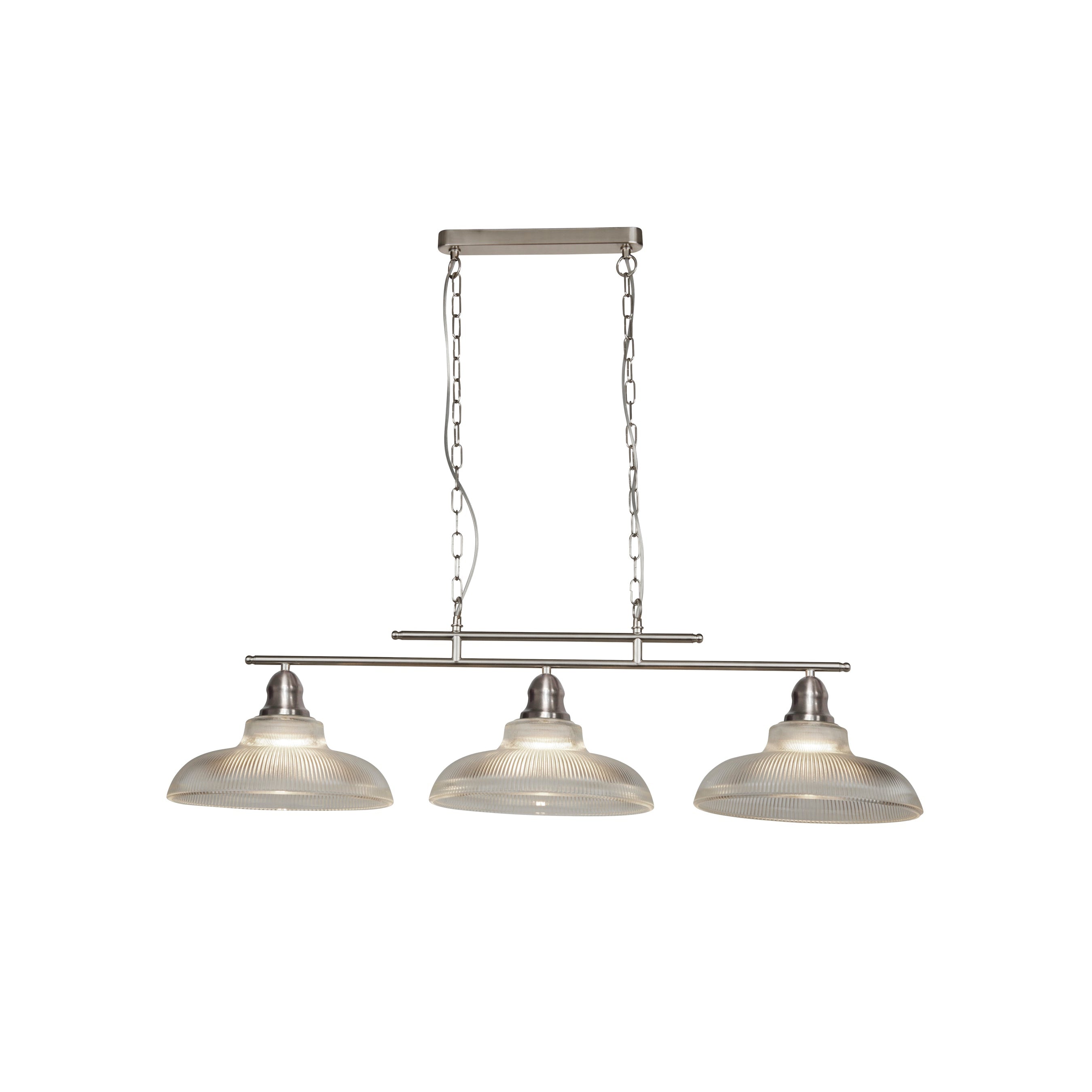Searchlight Bistro III 3 Light Silver Bar Pendant - Holothane Glass Shades