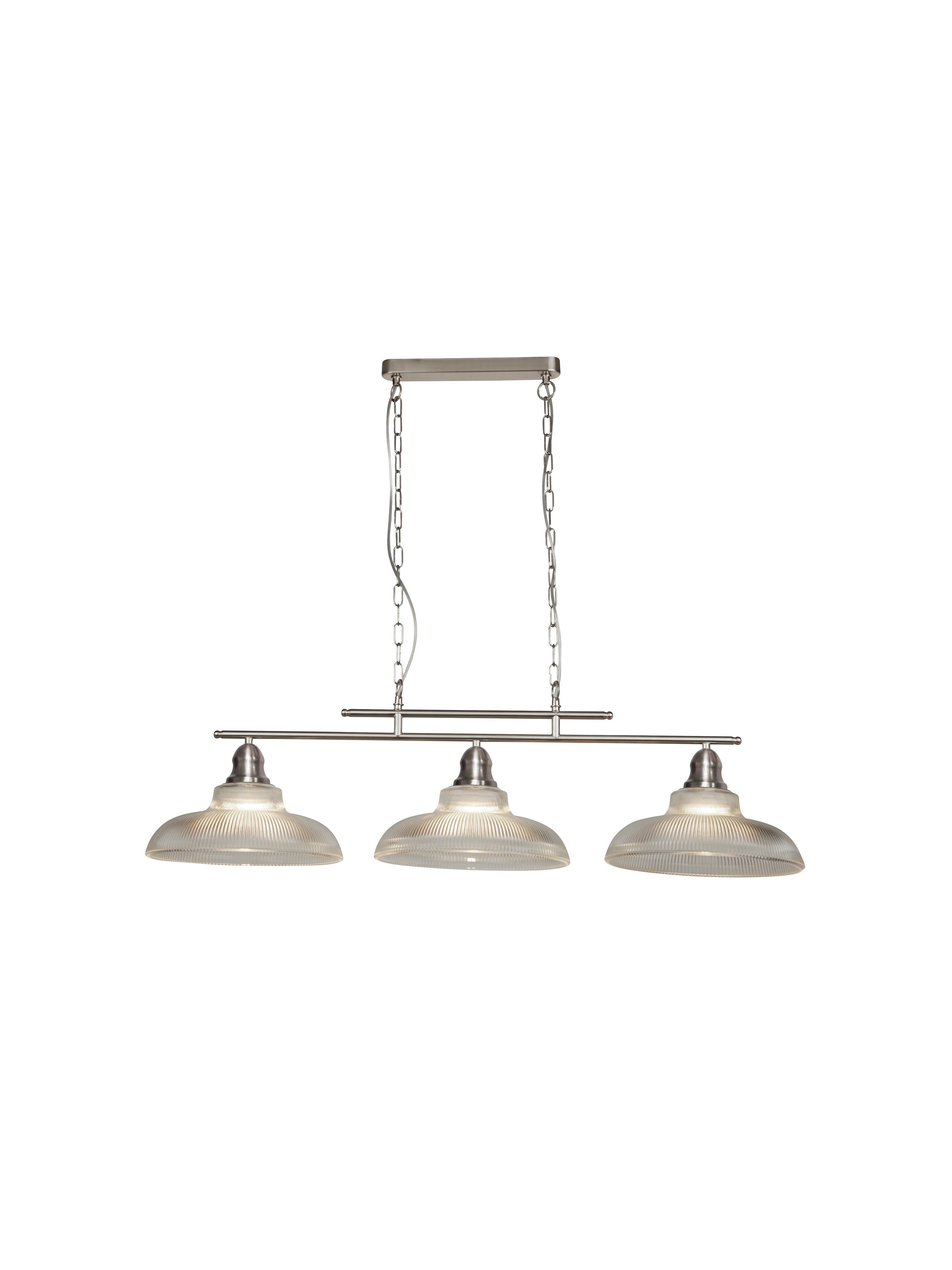 Searchlight Bistro III 3 Light Silver Bar Pendant - Holothane Glass Shades-OPEN-BOX