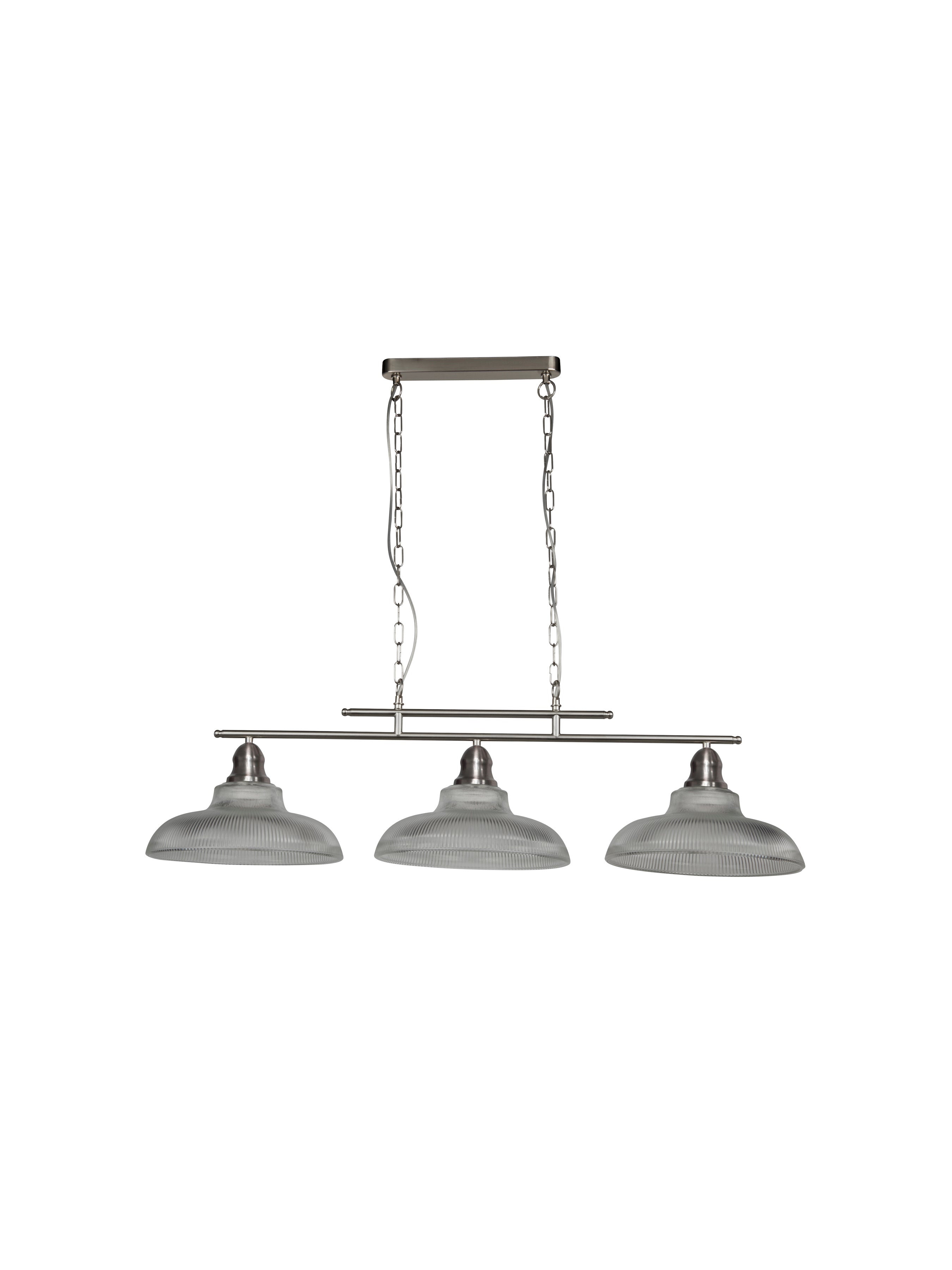 Searchlight Bistro III 3 Light Silver Bar Pendant - Holothane Glass Shades