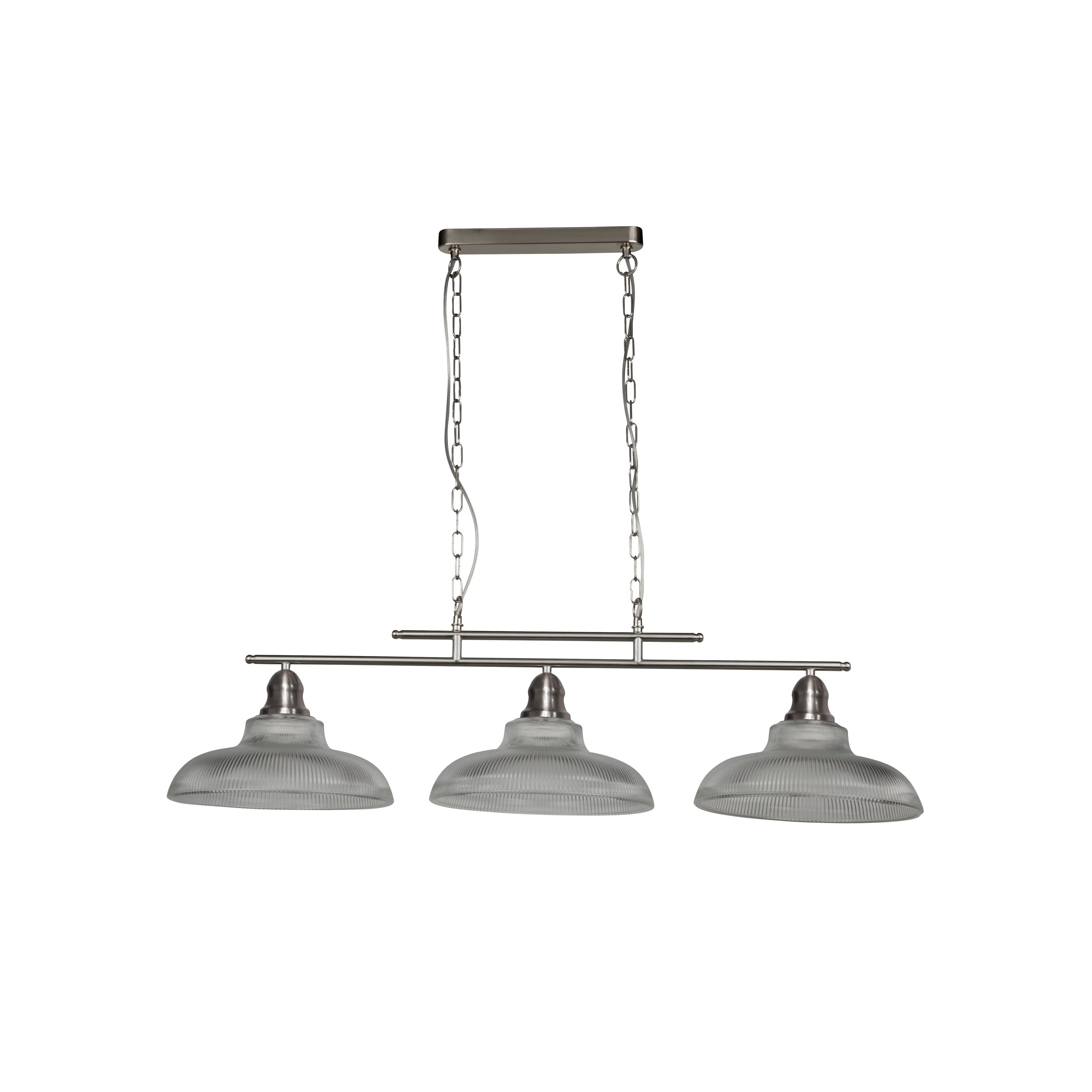 Searchlight Bistro III 3 Light Silver Bar Pendant - Holothane Glass Shades