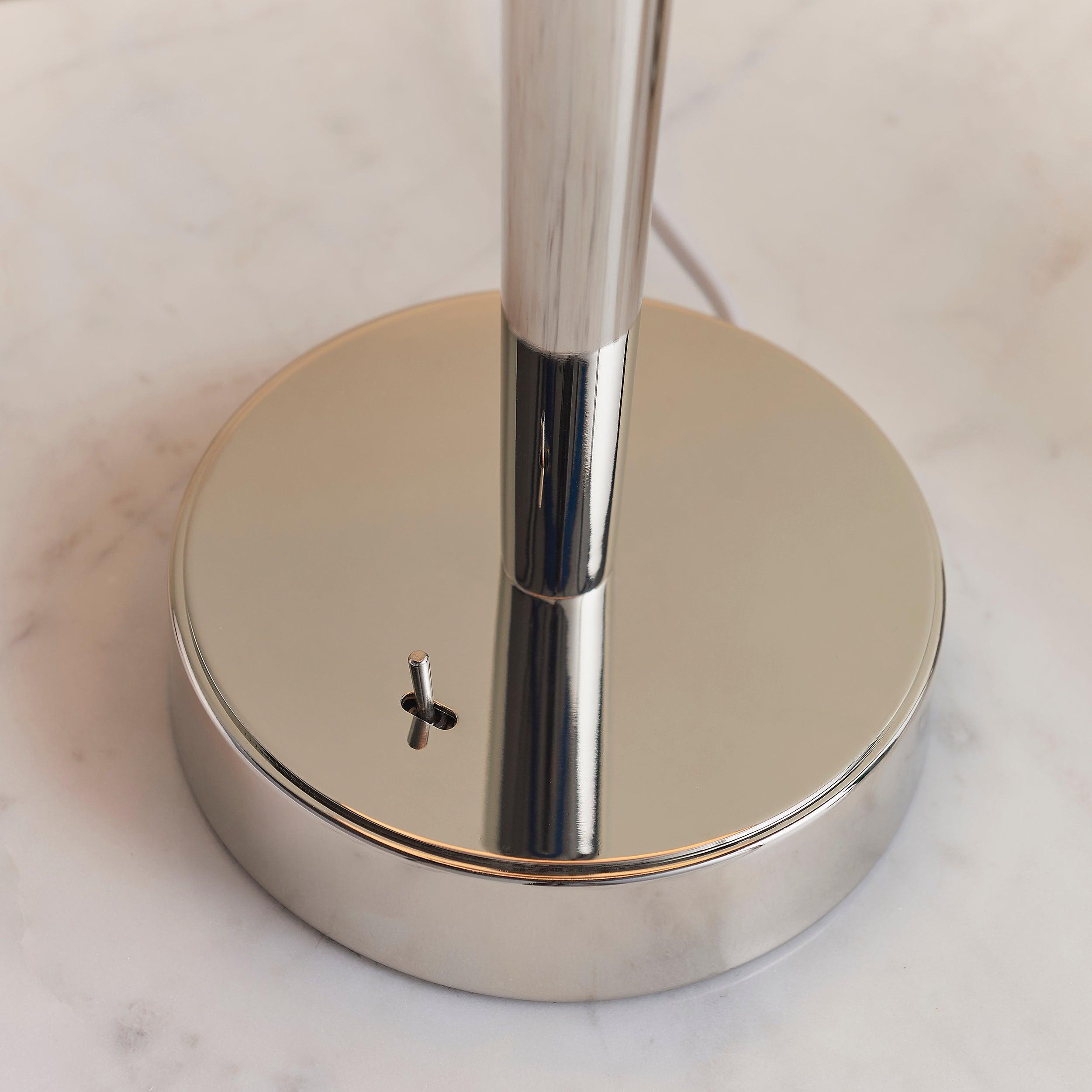 Endon Syon 1 Light Nickel Table Lamp With Mink Shade 72175 - Detail base and on/off switch