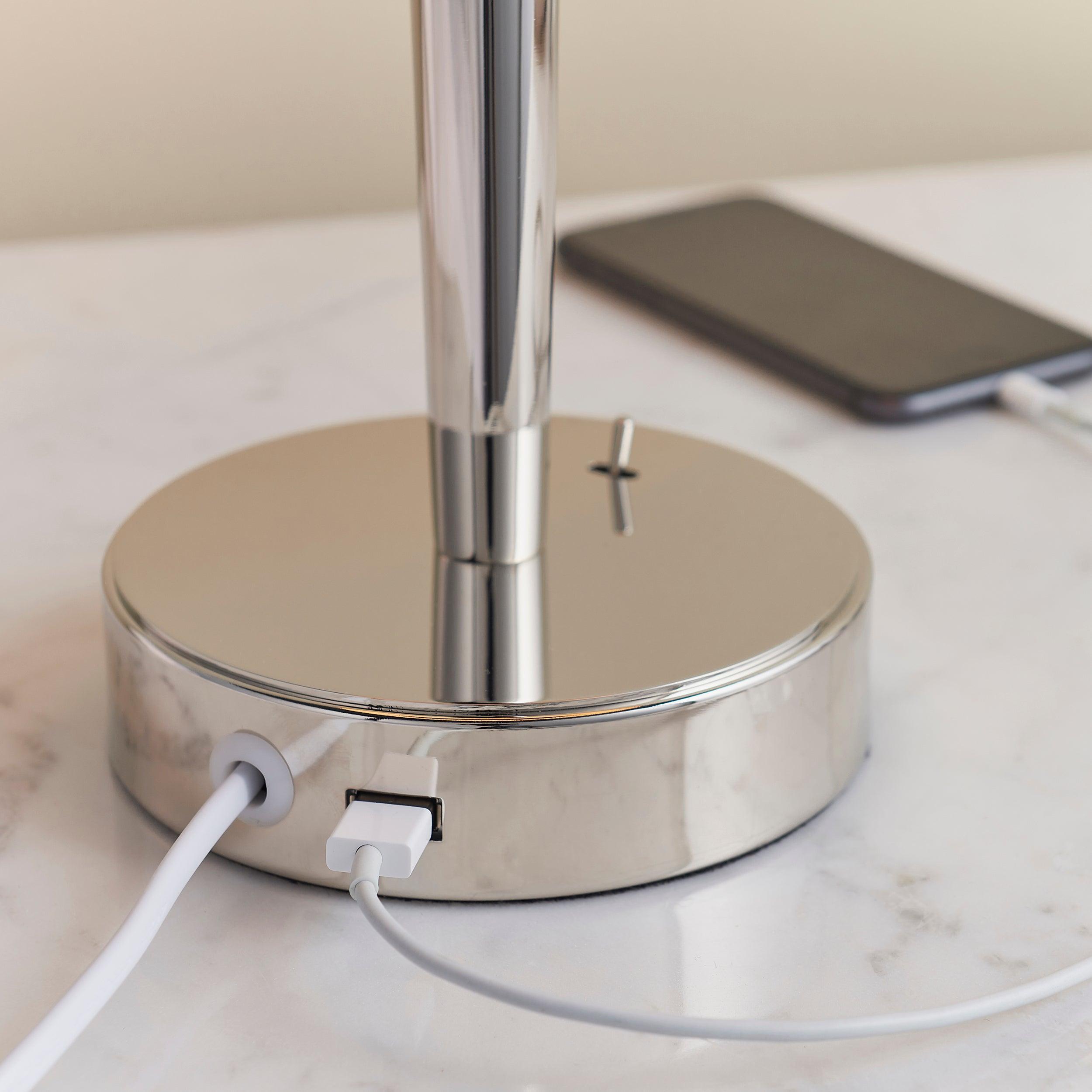 Endon Syon 1 Light Nickel Table Lamp With Mink Shade 72175 - USB port detail