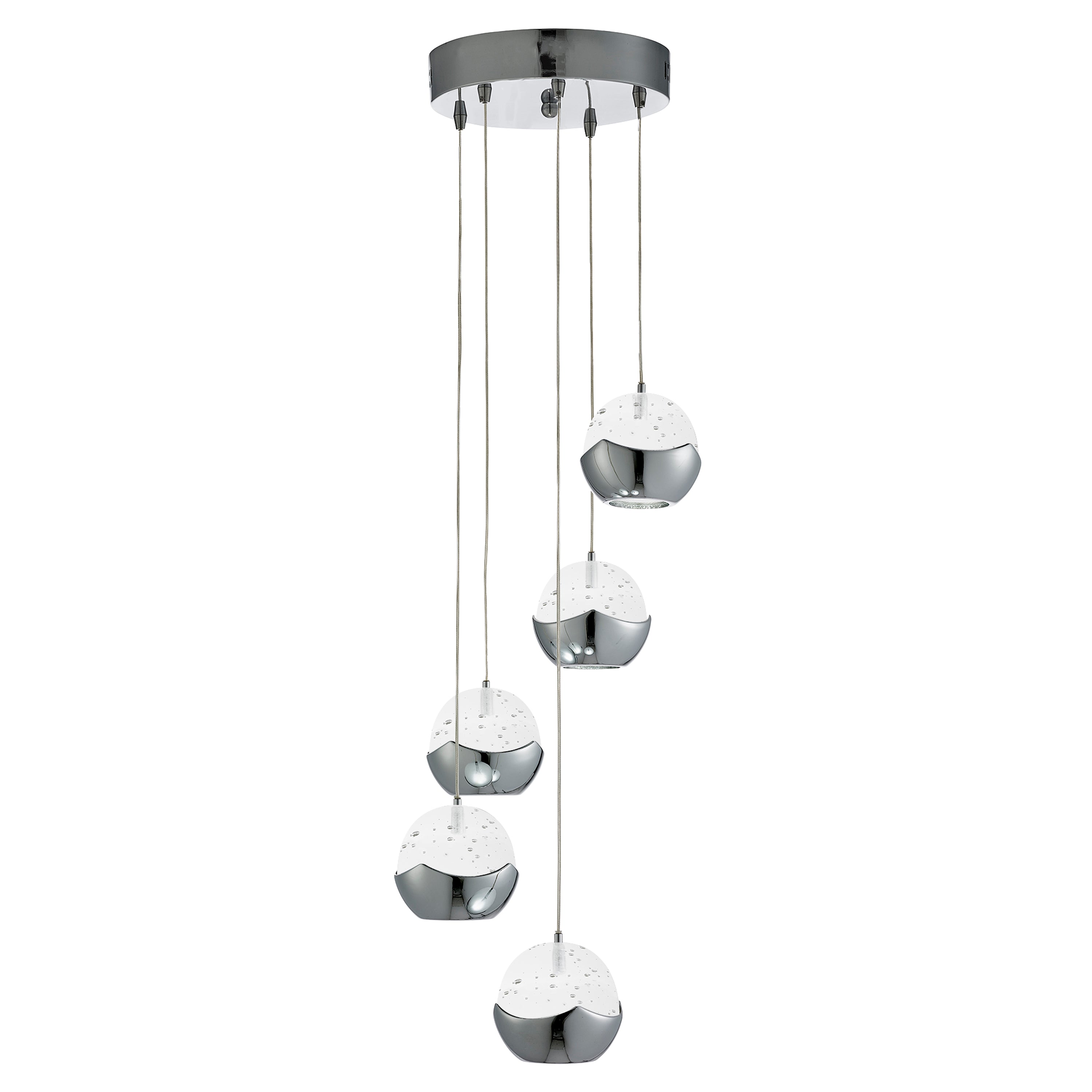 Searchlight Ice Ball 5 Light Multi-Drop Chrome & Glass Pendant