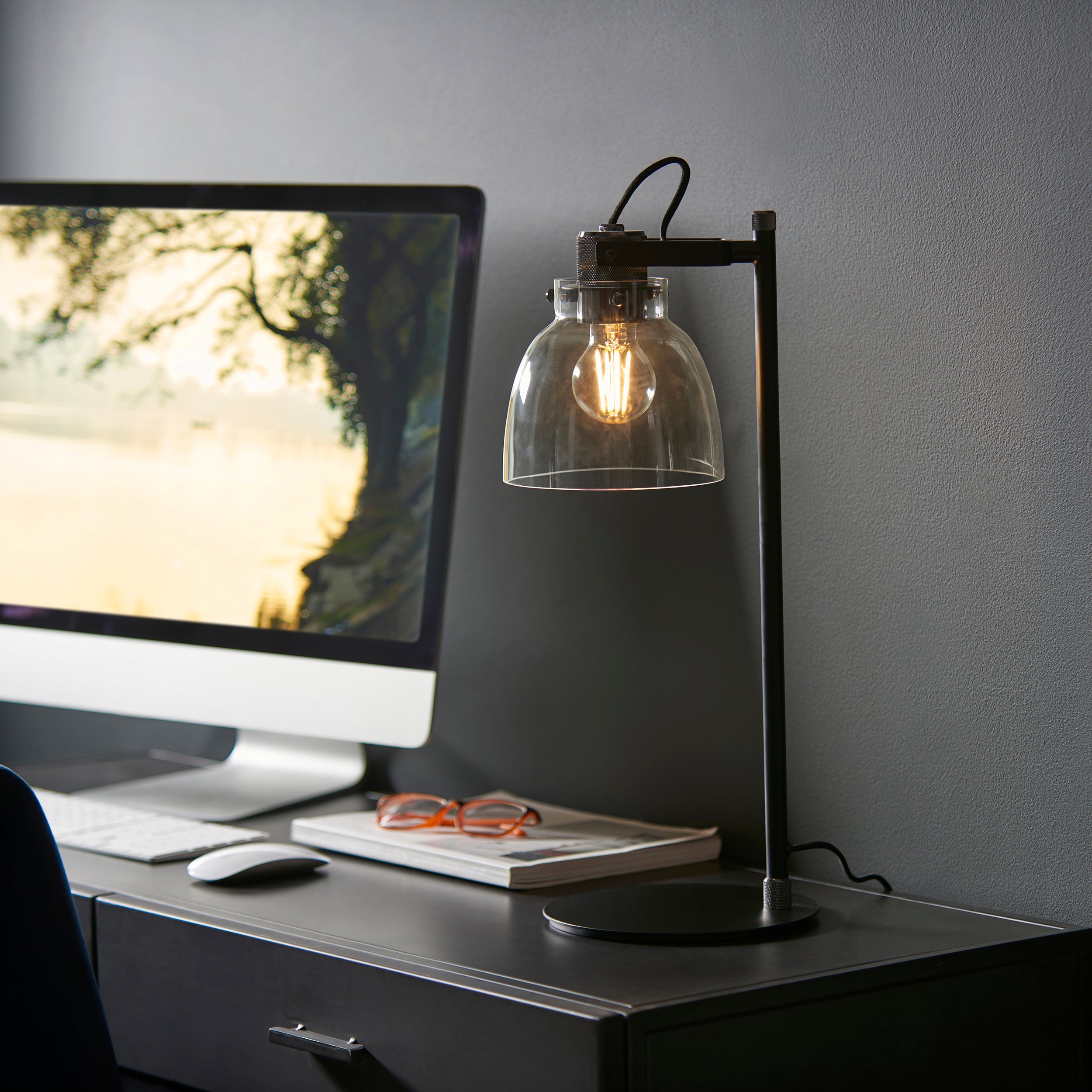 Reading Black Chrome Industrial Table Lamp