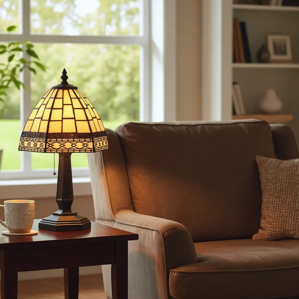 Art Deco Tiffany Cream 15cm Bedside Table Lamp