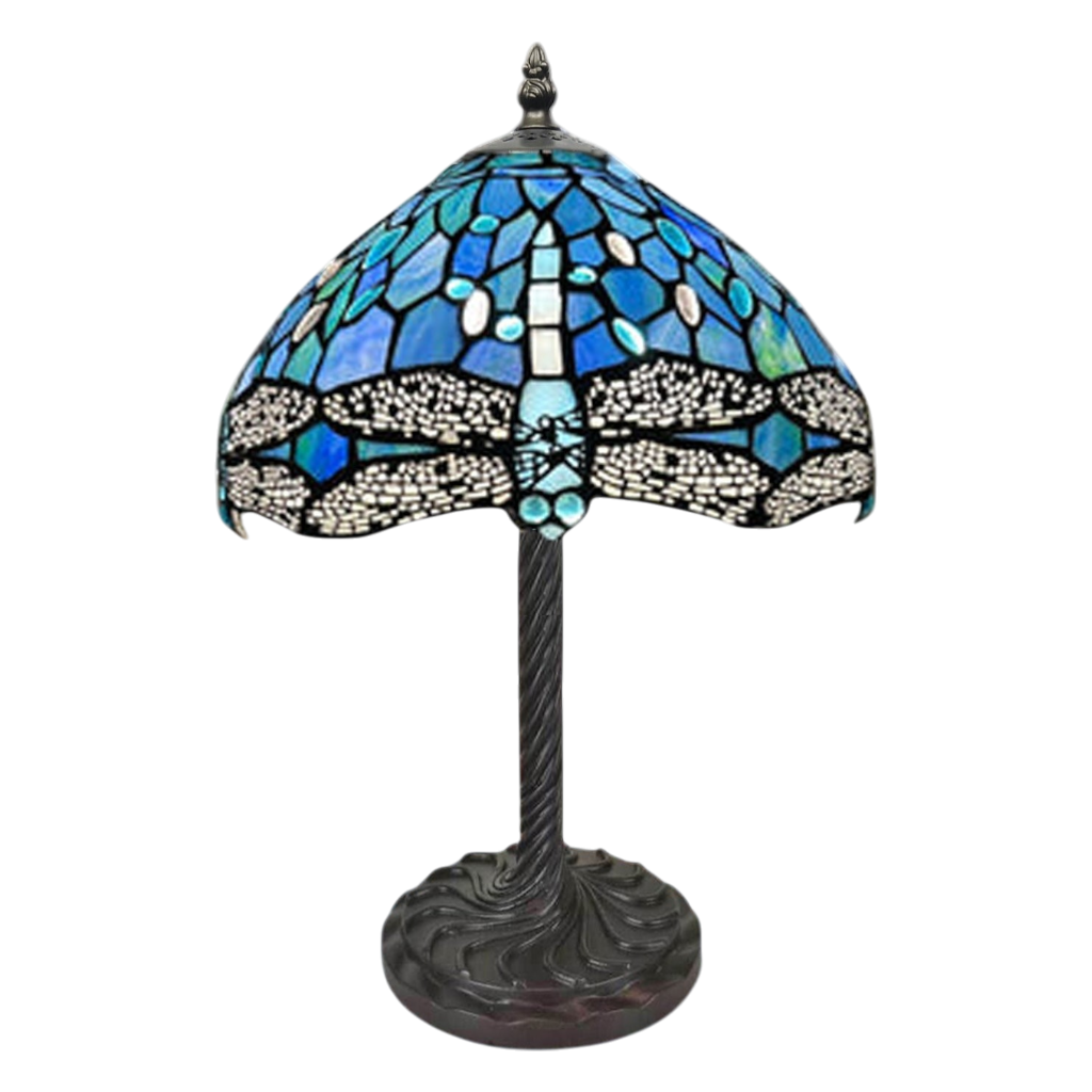 Minster Tiffany 10" Blue Dragonfly Table Lamp