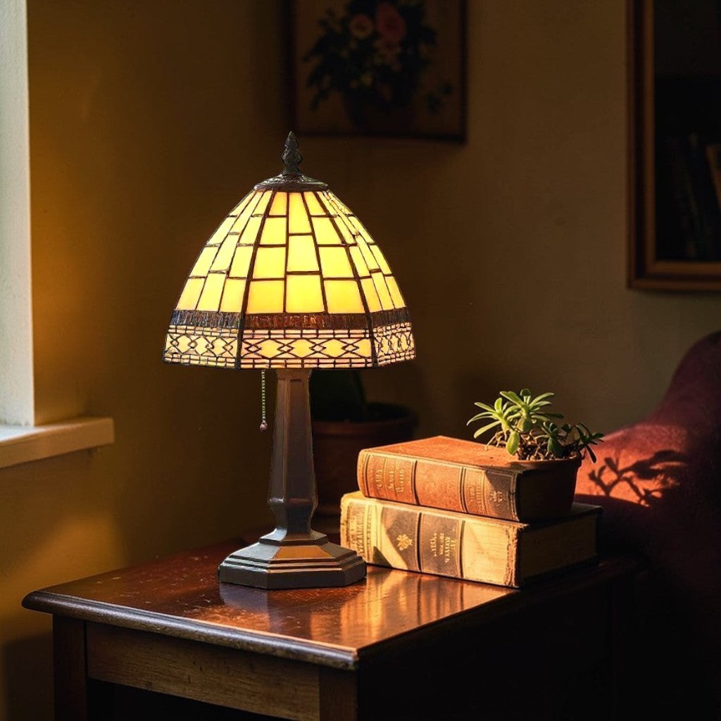 Art Deco Tiffany Cream 15cm Bedside Table Lamp