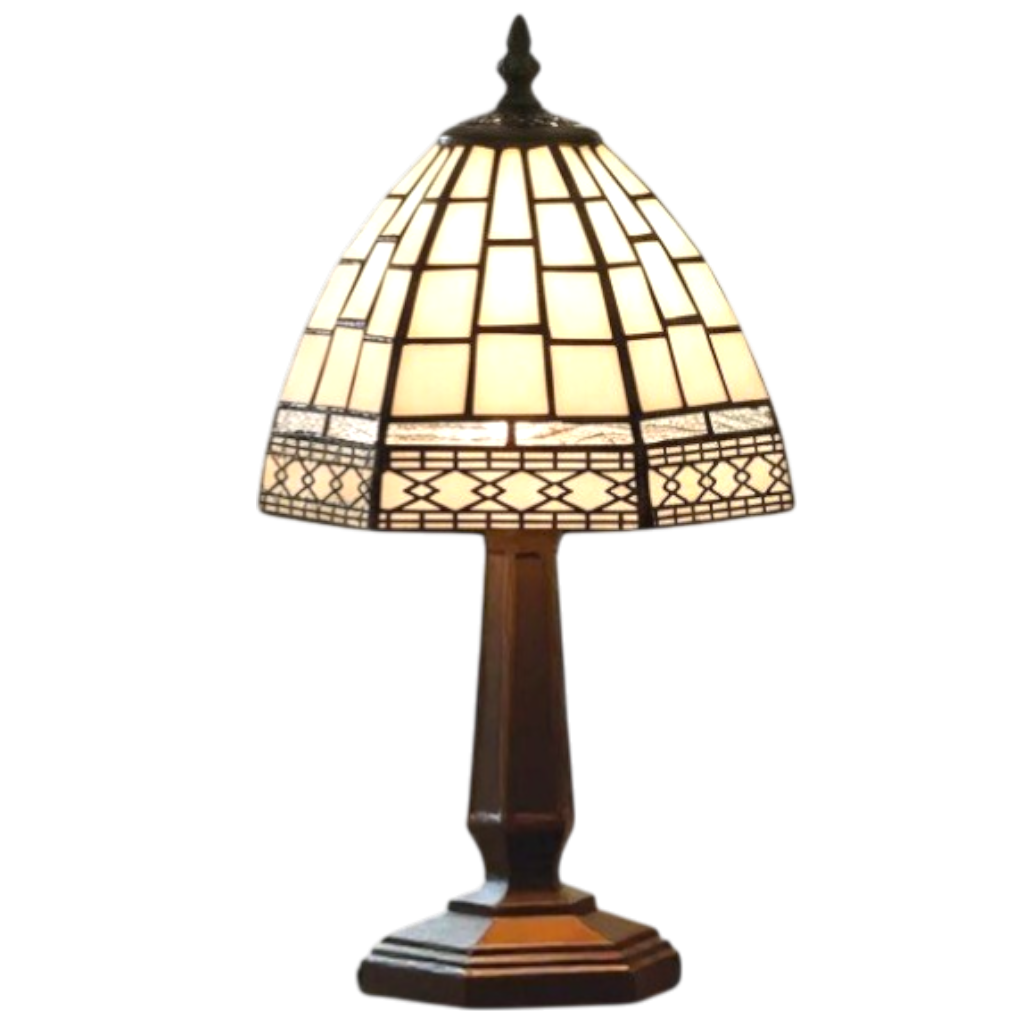 Art Deco Tiffany White & Silver 15cm Bedside Table Lamp