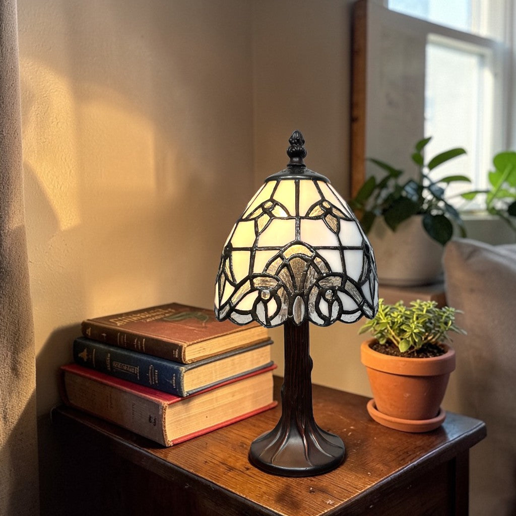 Morcott Tiffany White & Silver 15cm Bedside Table Lamp