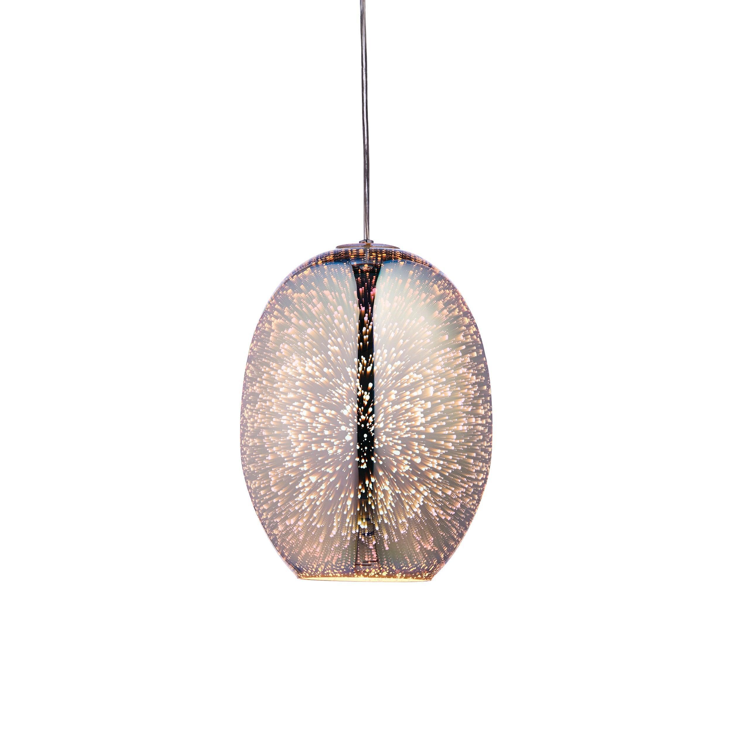 Endon Stellar 1 Light Holographic Glass & Chrome Pendant 74939