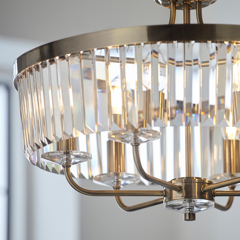 Ealing Round 6 Light Brass & Clear Cut Glass Pendant