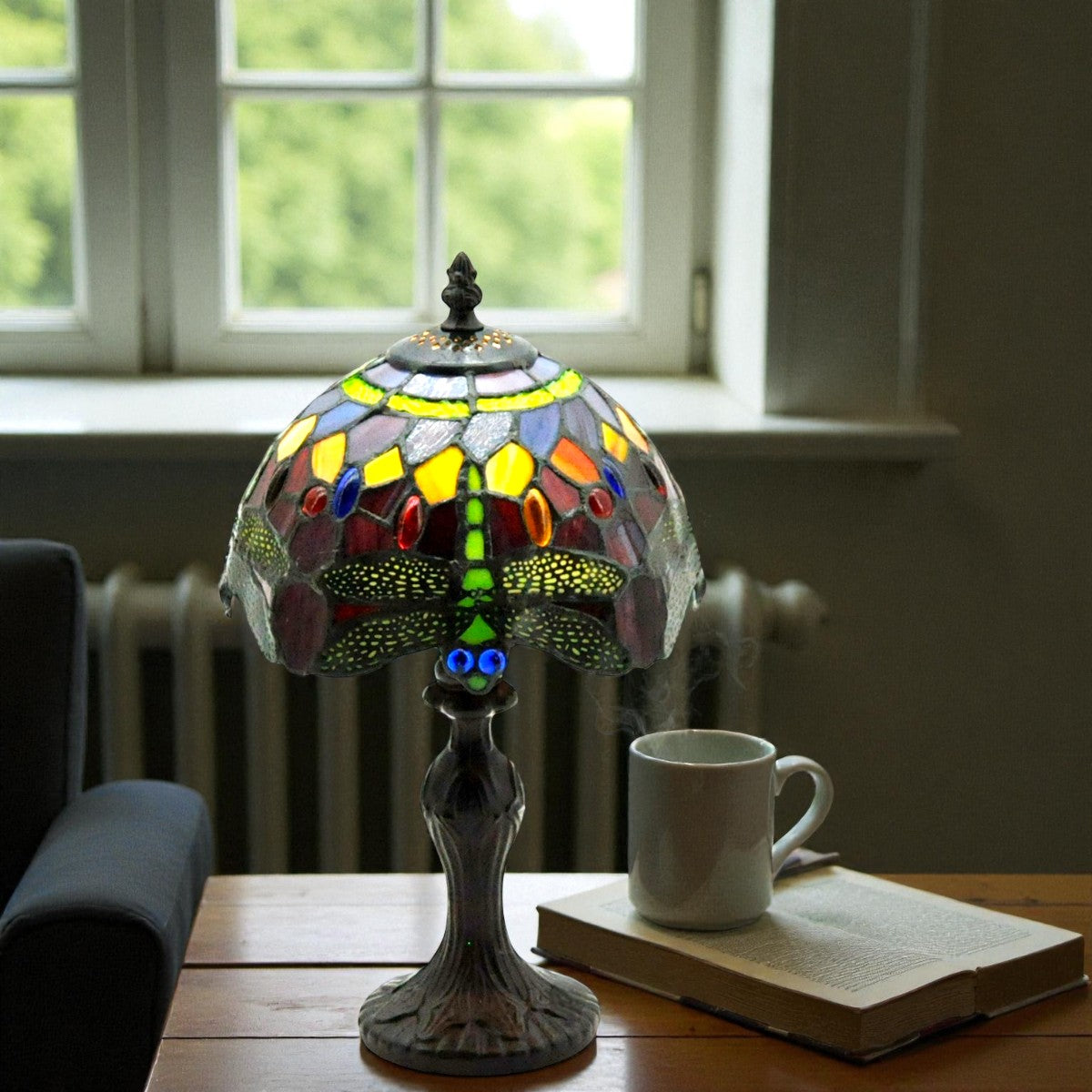 Minster Red Dragonfly Tiffany 20cm Table Lamp