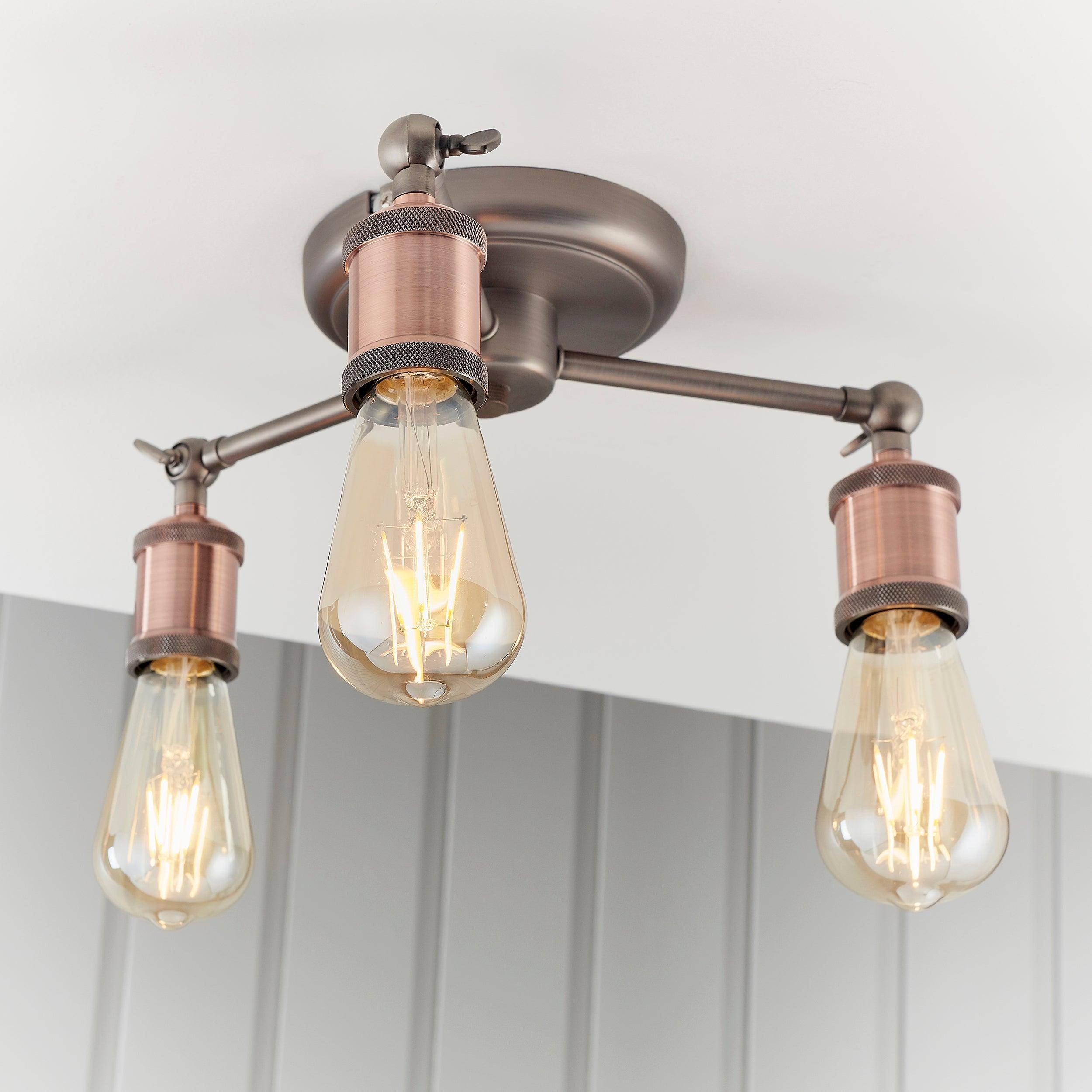 Endon Hal 3 Light Pewter & Copper Semi Flush Ceiling Light 76124 Living Room Image 1