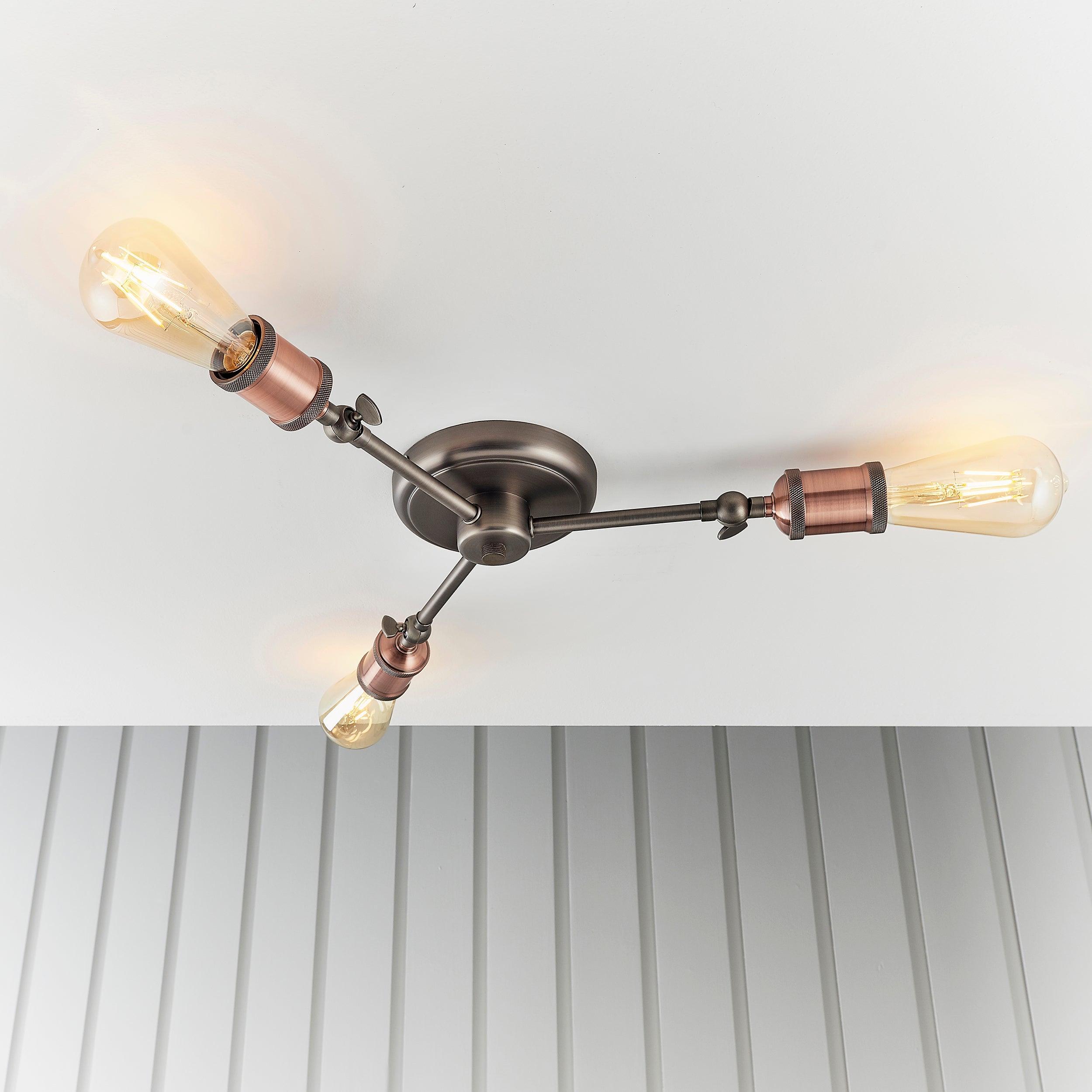 Endon Hal 3 Light Pewter & Copper Semi Flush Ceiling Light 76124 Living Room Image 5