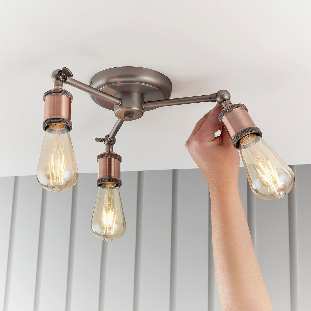 Endon Hal 3 Light Pewter & Copper Semi Flush Ceiling Light-warehouse-091026