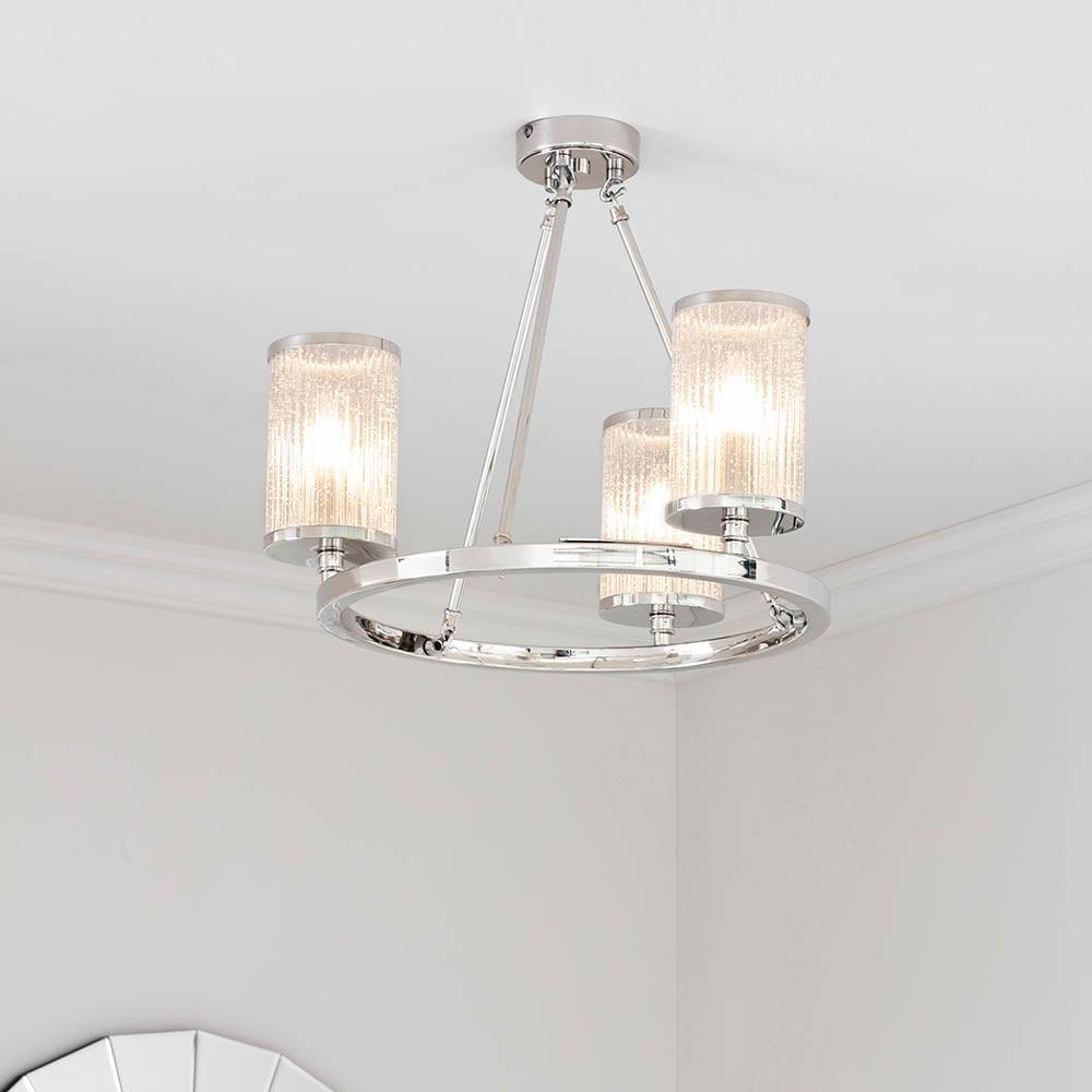 Endon Easton 3 Light Nickel Semi Flush Ceiling Light-OPEN-BOX-50-200826