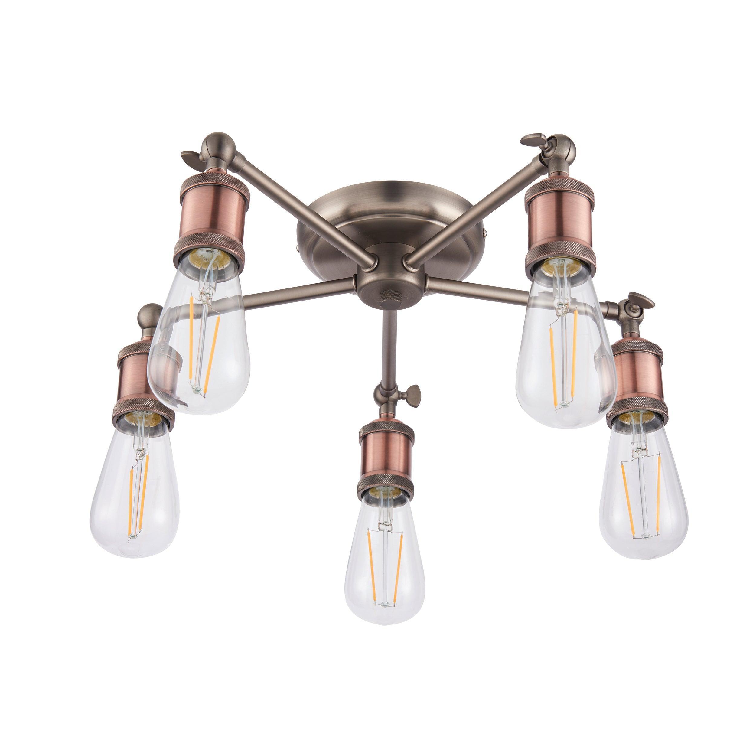 Endon Hal 5 Light Pewter & Copper Semi Flush Ceiling-OPEN-BOX-50-270826