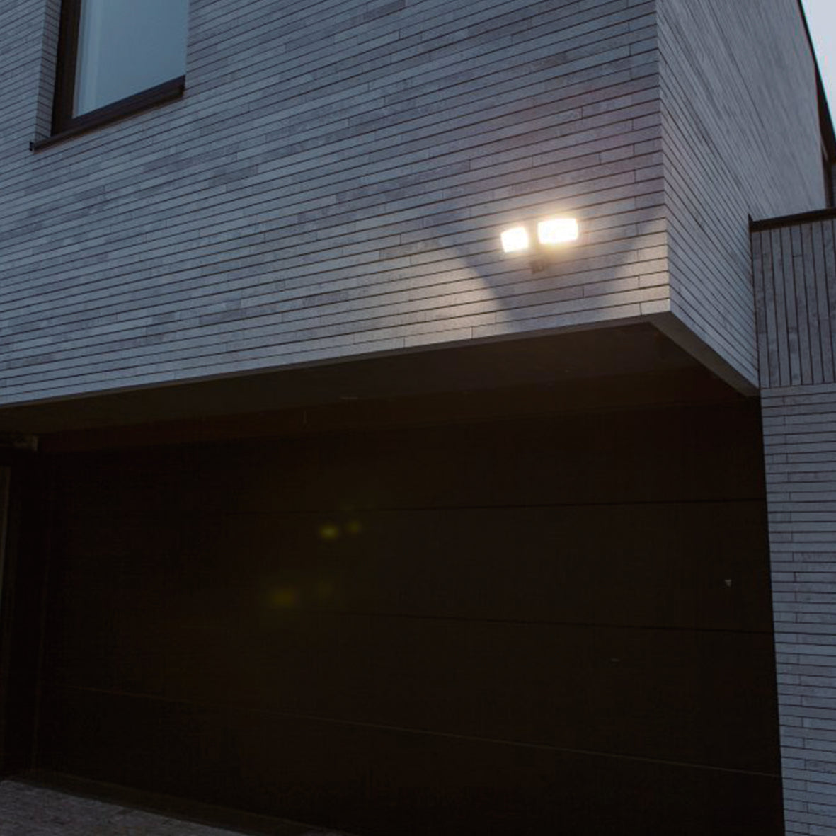 Lutec Chimera Black Twin Head Floodlight IP54 Photocell & PIR