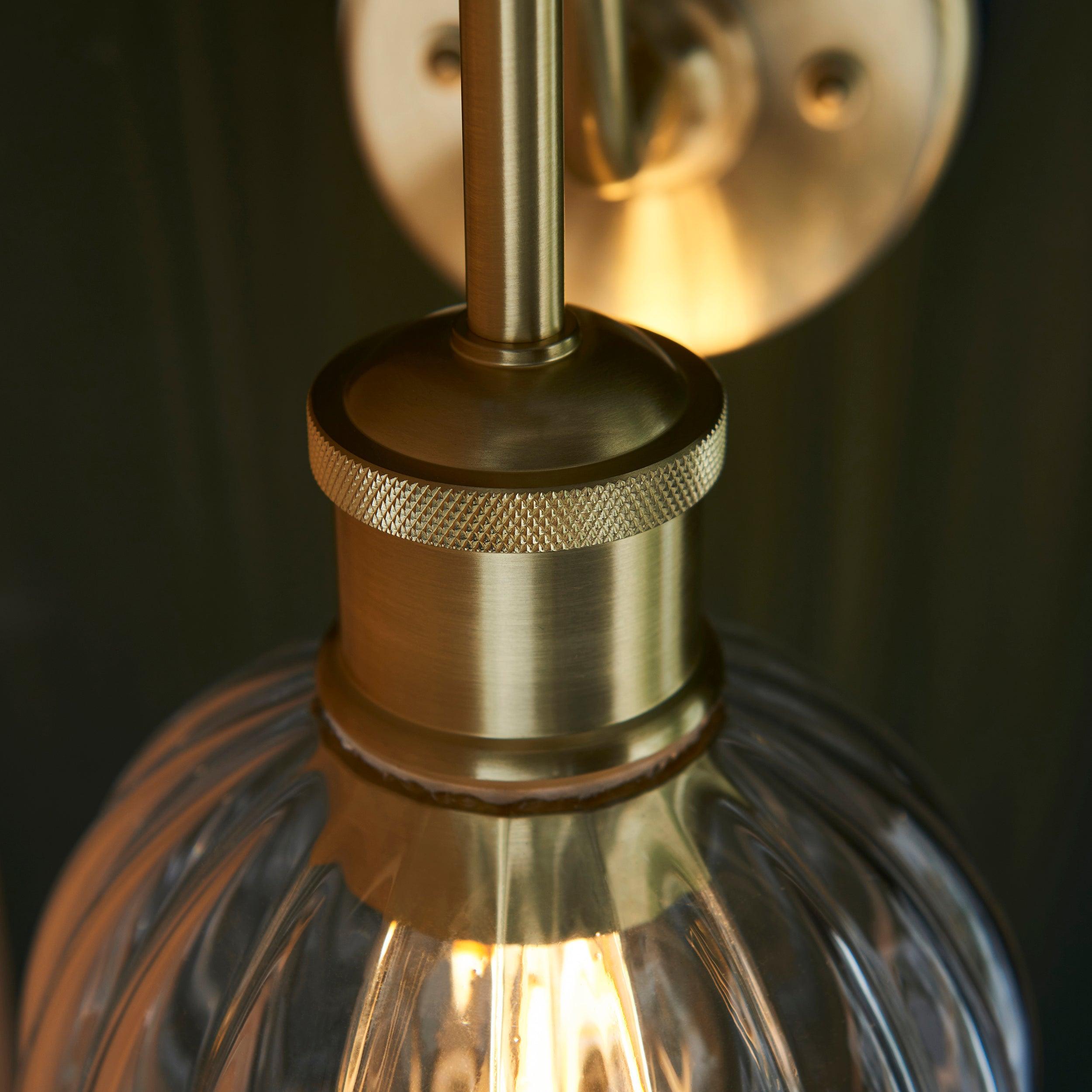 Chelsea Brass Bathroom Wall Light - Clear Ribbed Glass Shade-OPEN-BOX-BSL-270826