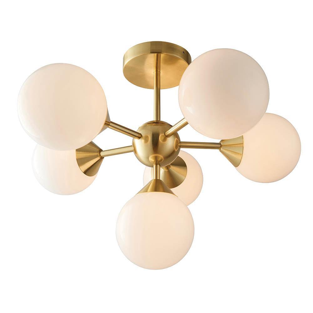 Endon Oscar 6 Light Brass Finish Semi Flush Ceiling Light-WAREHOUSE-40-290626