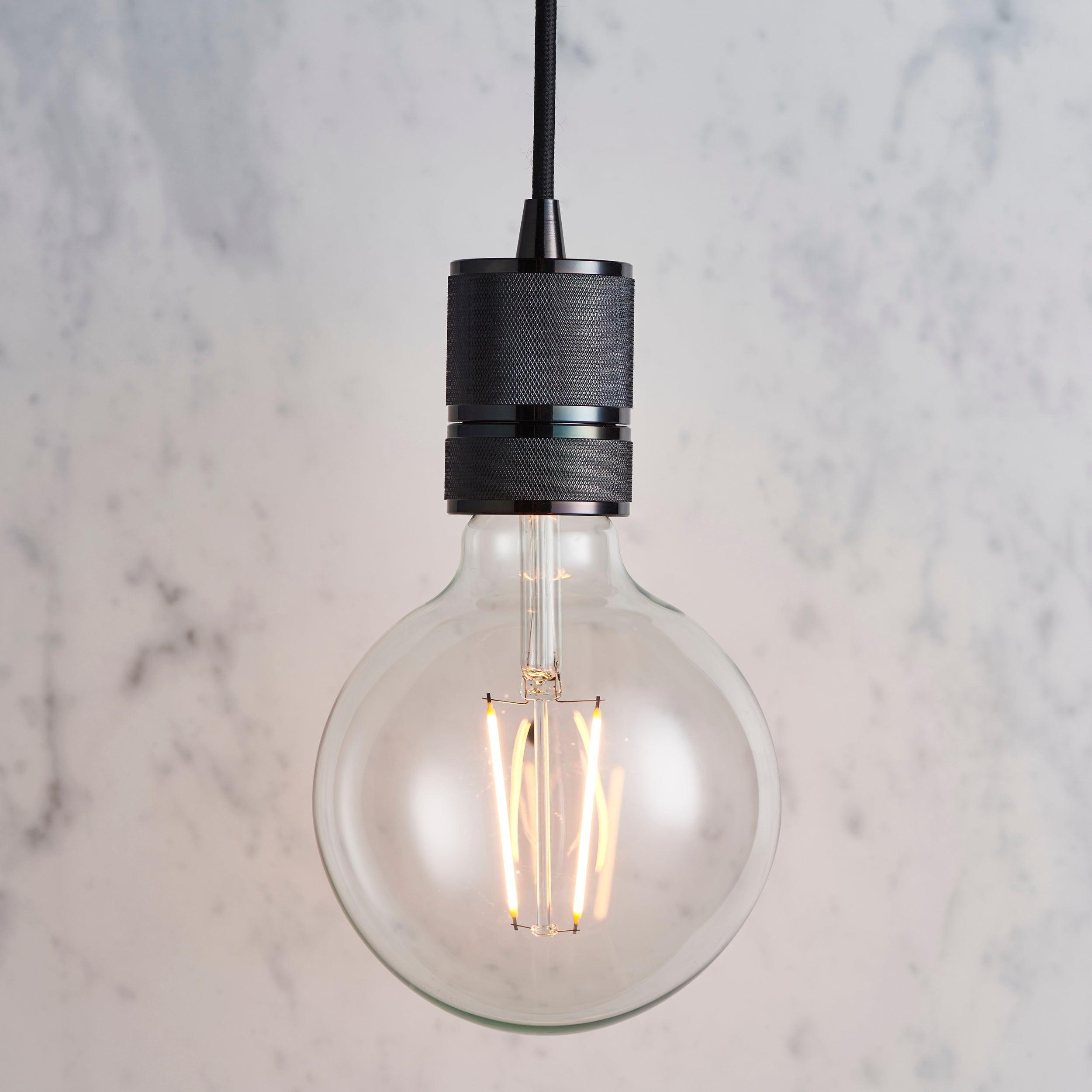 Endon Urban 1 Light Black Ceiling Pendant 76586 - fixing and bulb close-up