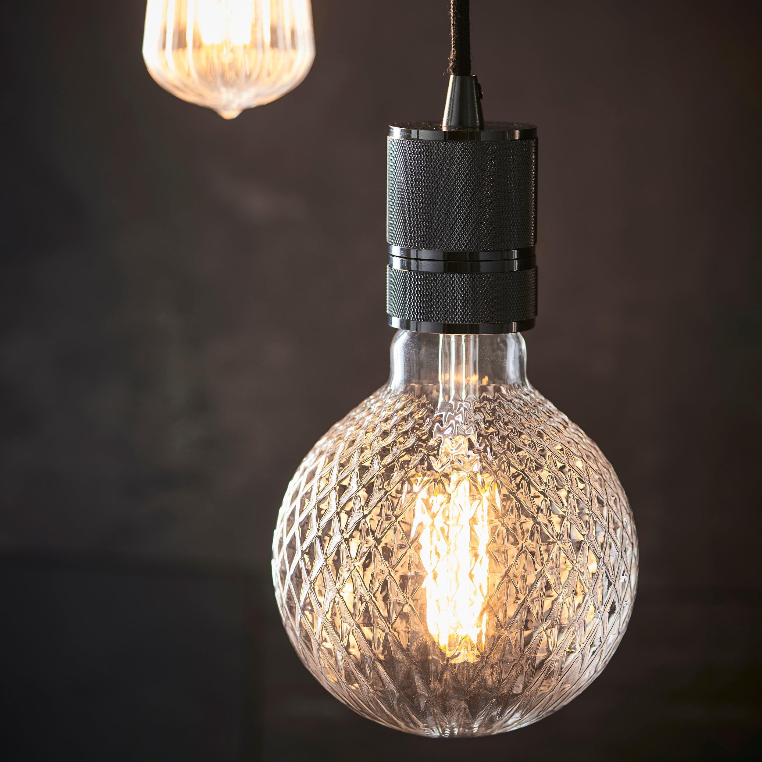 Endon Urban 1 Light Black Ceiling Pendant 76586 - Lit bulb close-up