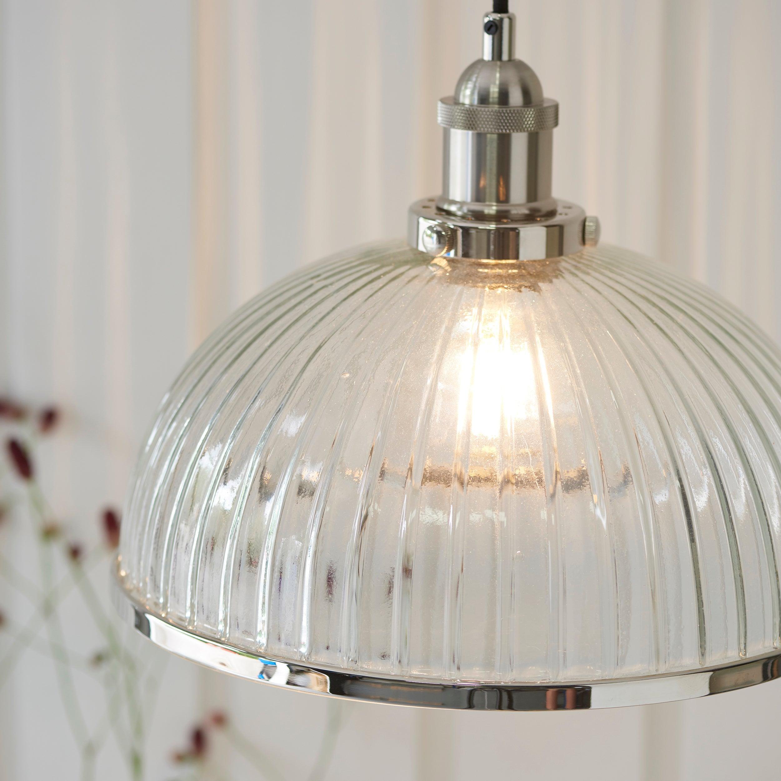 Endon Hansen 1 Light Nickel Ceiling Pendant Light 76713 - lifestyle close-up glass shade