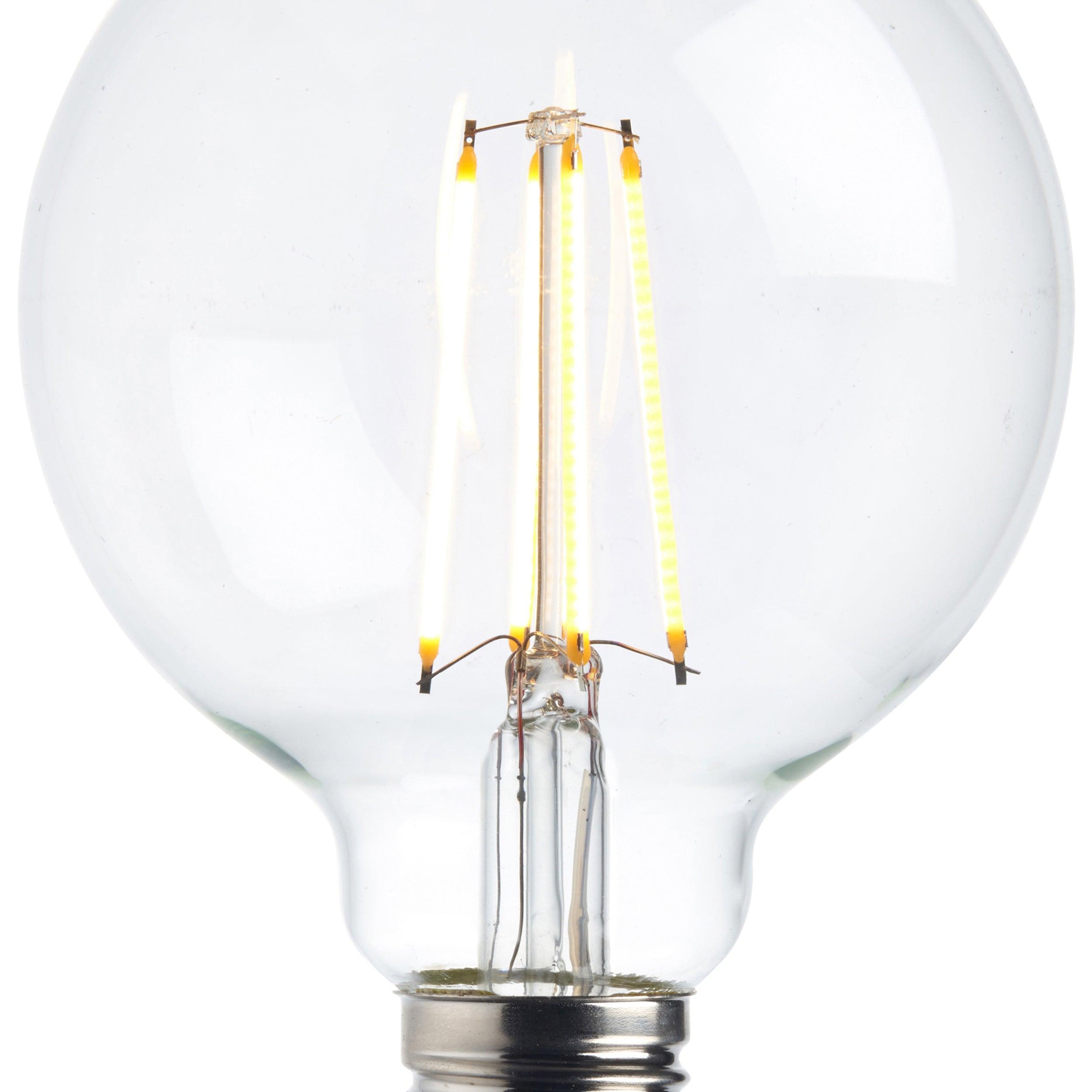 6 x e27 warm white led filament globe light bulb dimmable 7w by saxby lighting, close up image 17