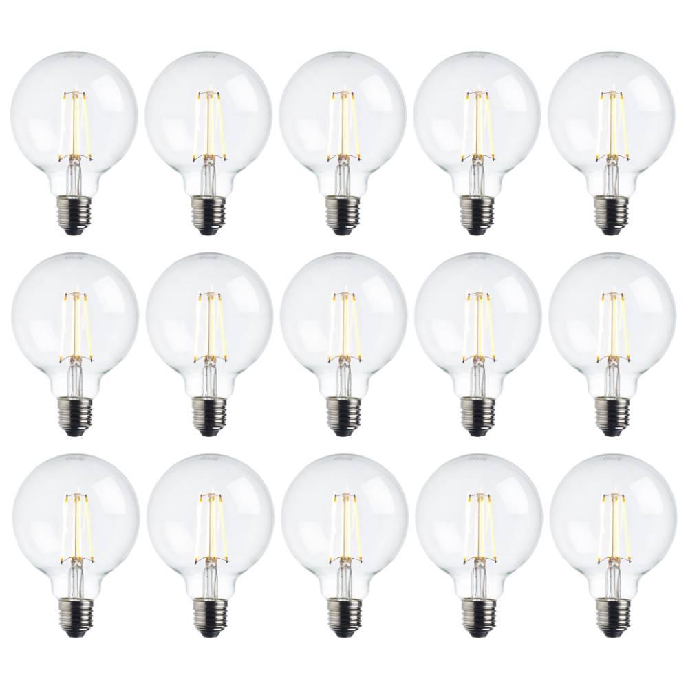 15 x e27 warm white led filament globe light bulb dimmable 7wby saxby lighting
