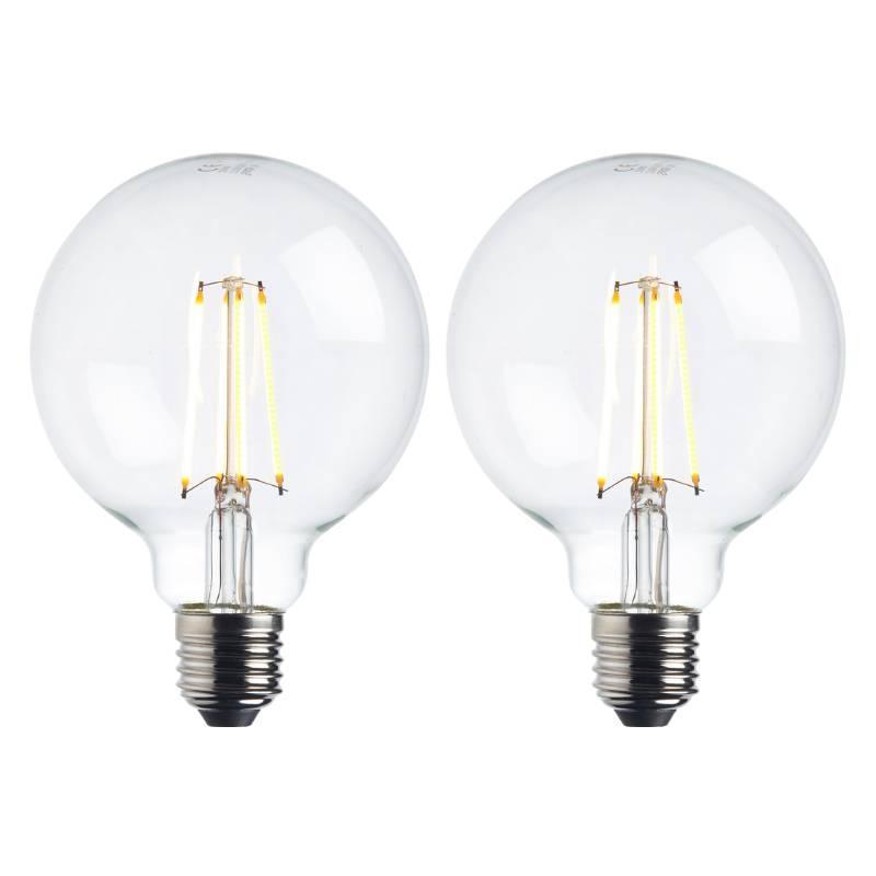 2 x e27 warm white led filament globe light bulb dimmable 7wby saxby lighting