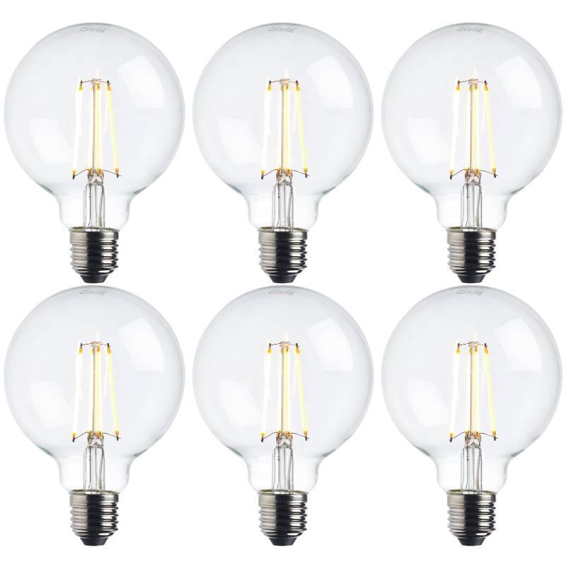 6 x e27 warm white led filament globe light bulb dimmable 7wby saxby lighting