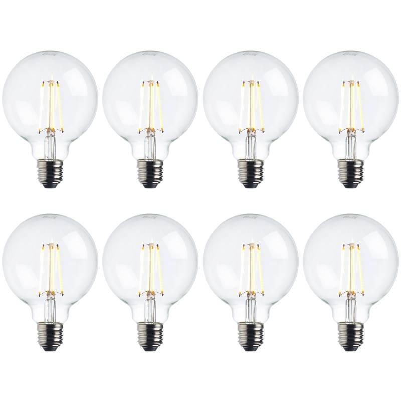8 x e27 warm white led filament globe light bulb dimmable 7wby saxby lighting