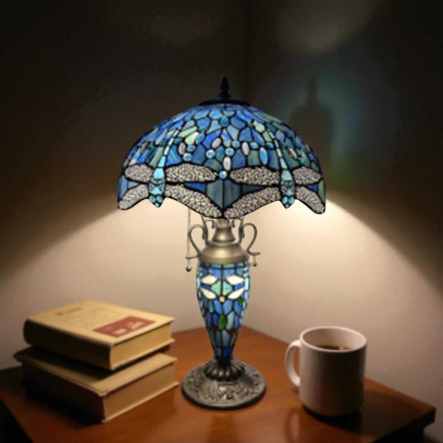 Minster Blue Dragonfly 14" Tiffany Table Lamp
