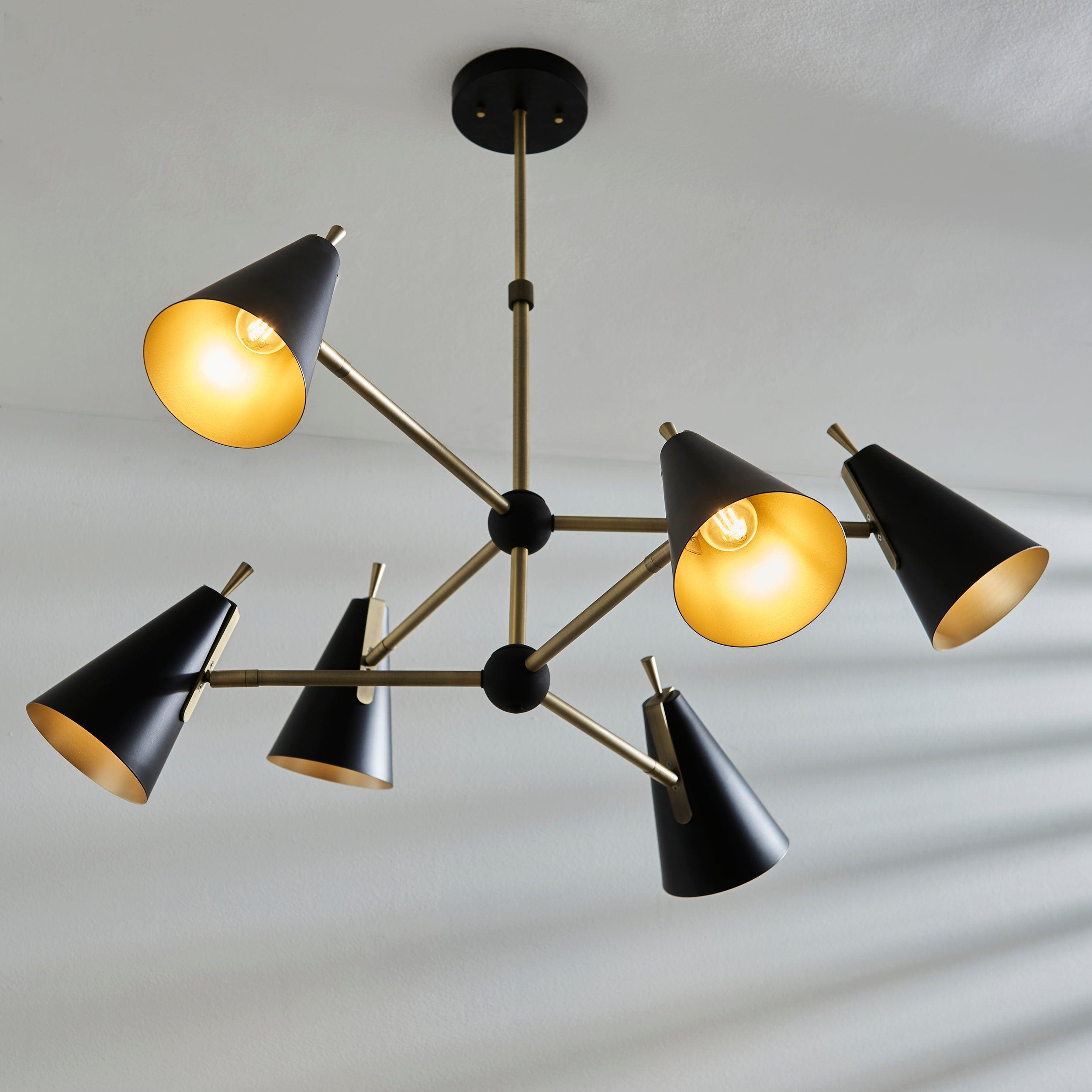 Harlesden Industrial 6 Light Black & Gold Modern Pendant-OPEN-BOX
