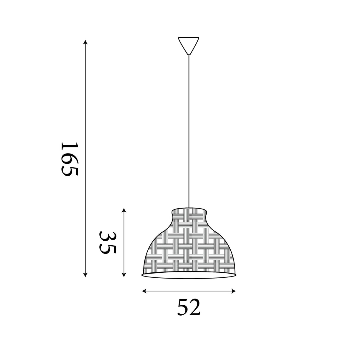 Dimension diagram of the Bali, Plated, Ceiling Pendant Light - Woven Bamboo Shade with height and width in cm.