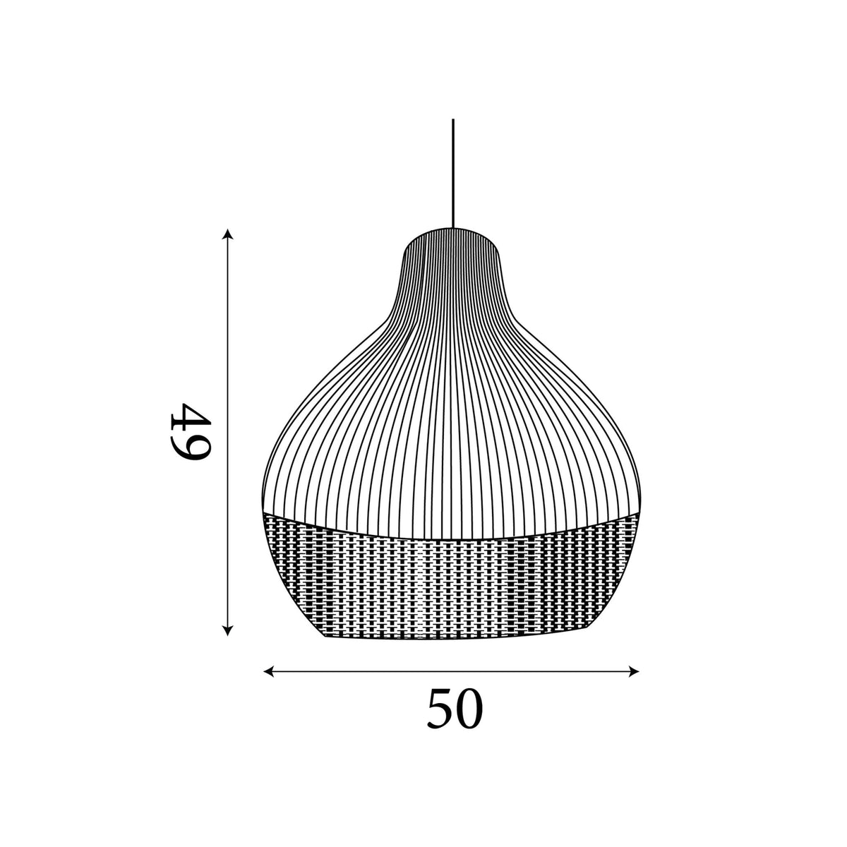 Dimension diagram of the Bali, Natural/Cream, Ceiling Pendant - Bamboo Shade with height and width in cm.