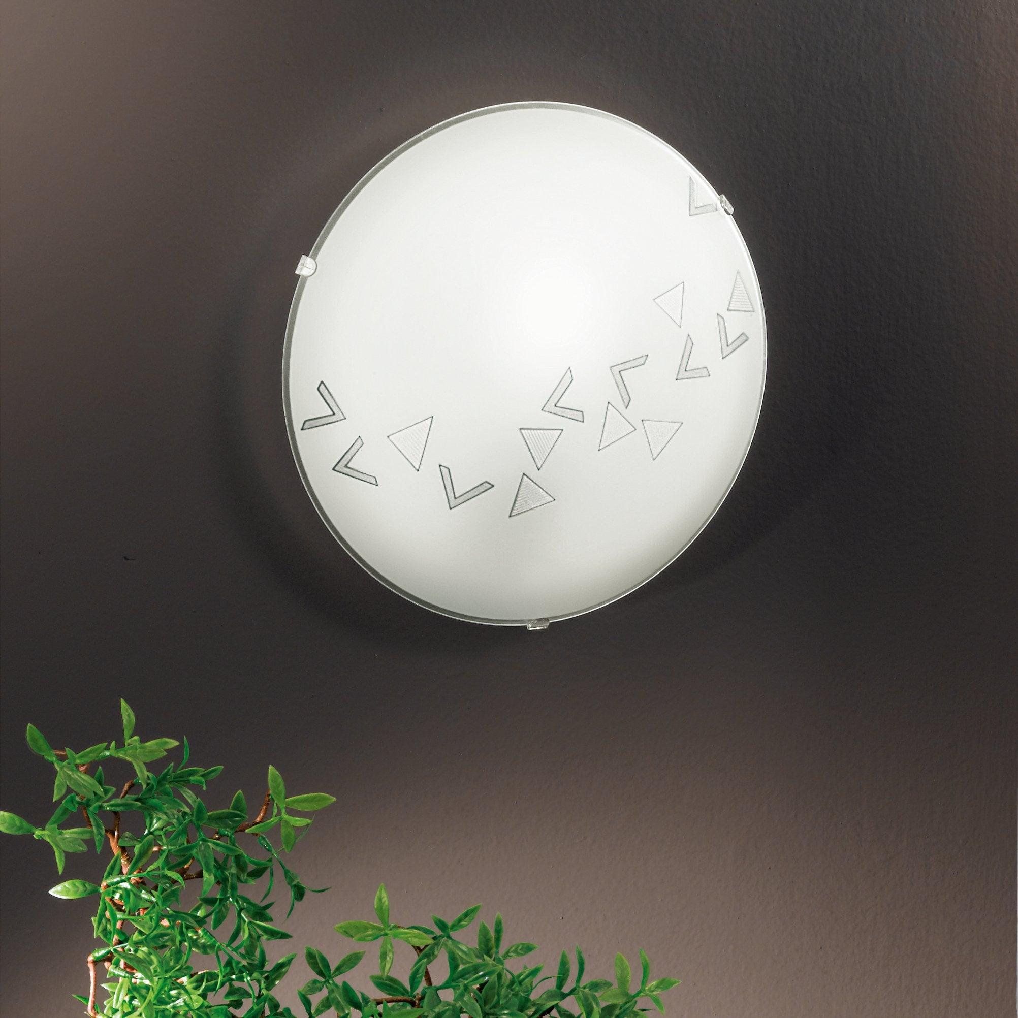 eglo mars white satin glass flush ceiling light geometric pattern