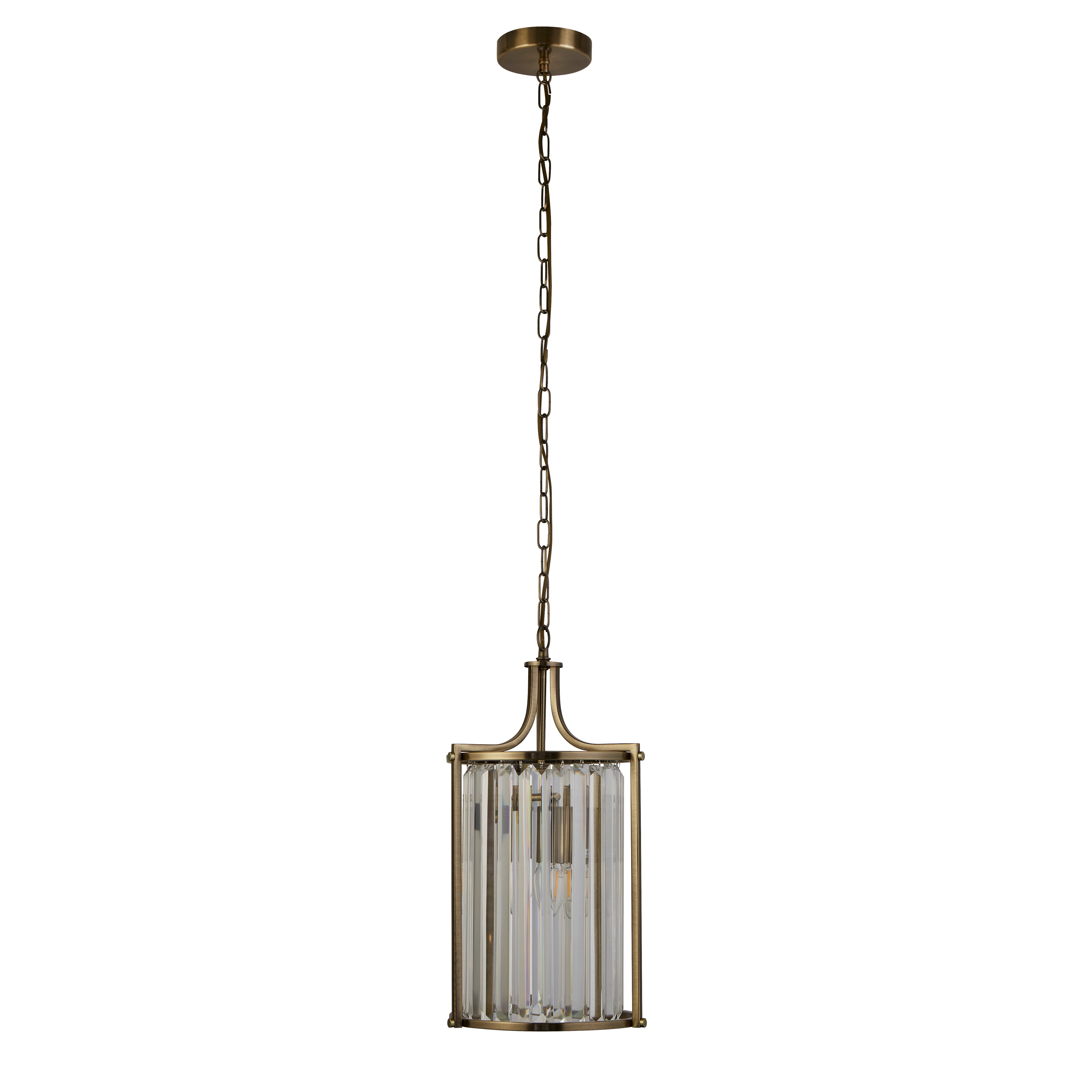 Searchlight Victoria 2 Light Brass Pendant With Crystal Shade