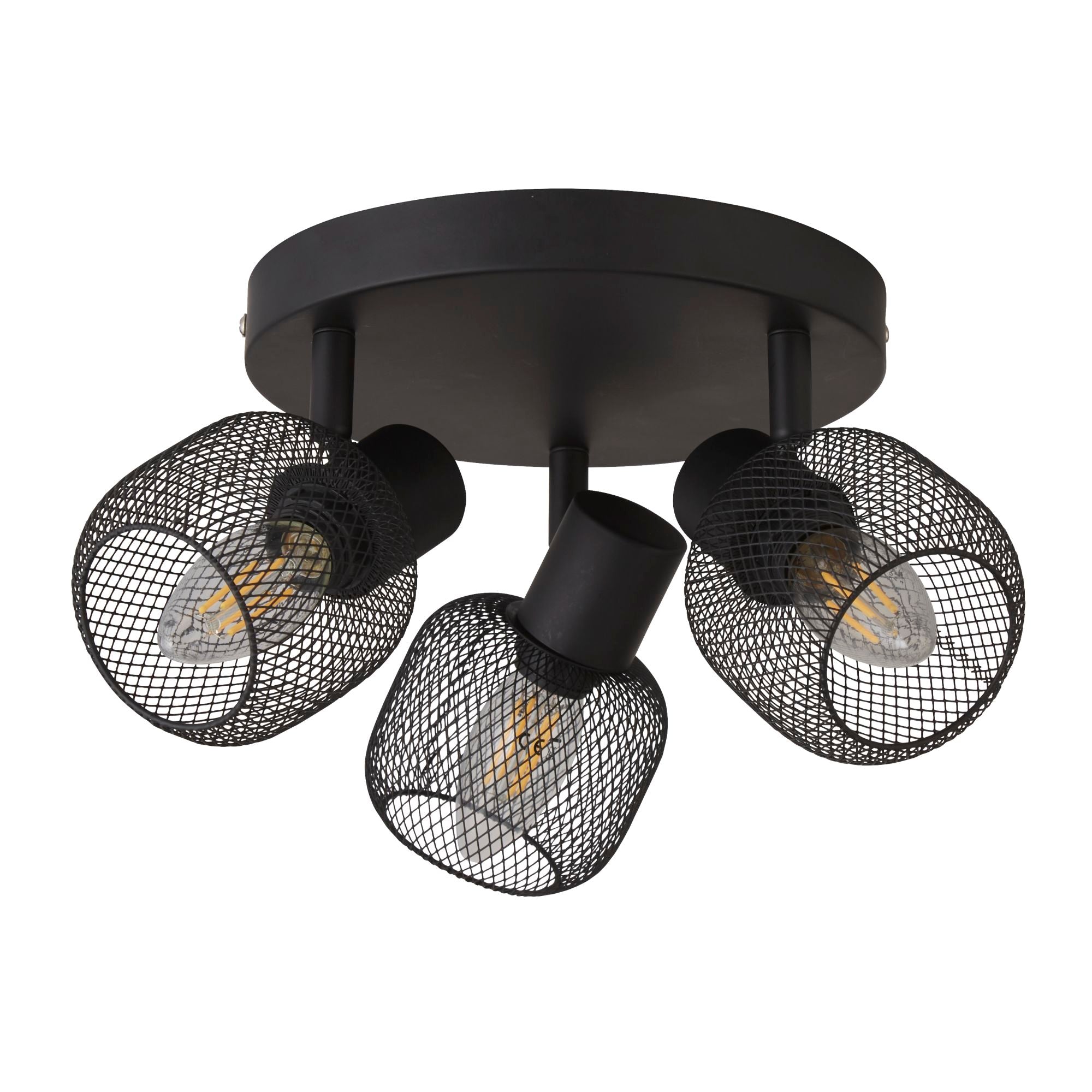 Searchlight Meshy 3 Light Black Cage Round Spotlight