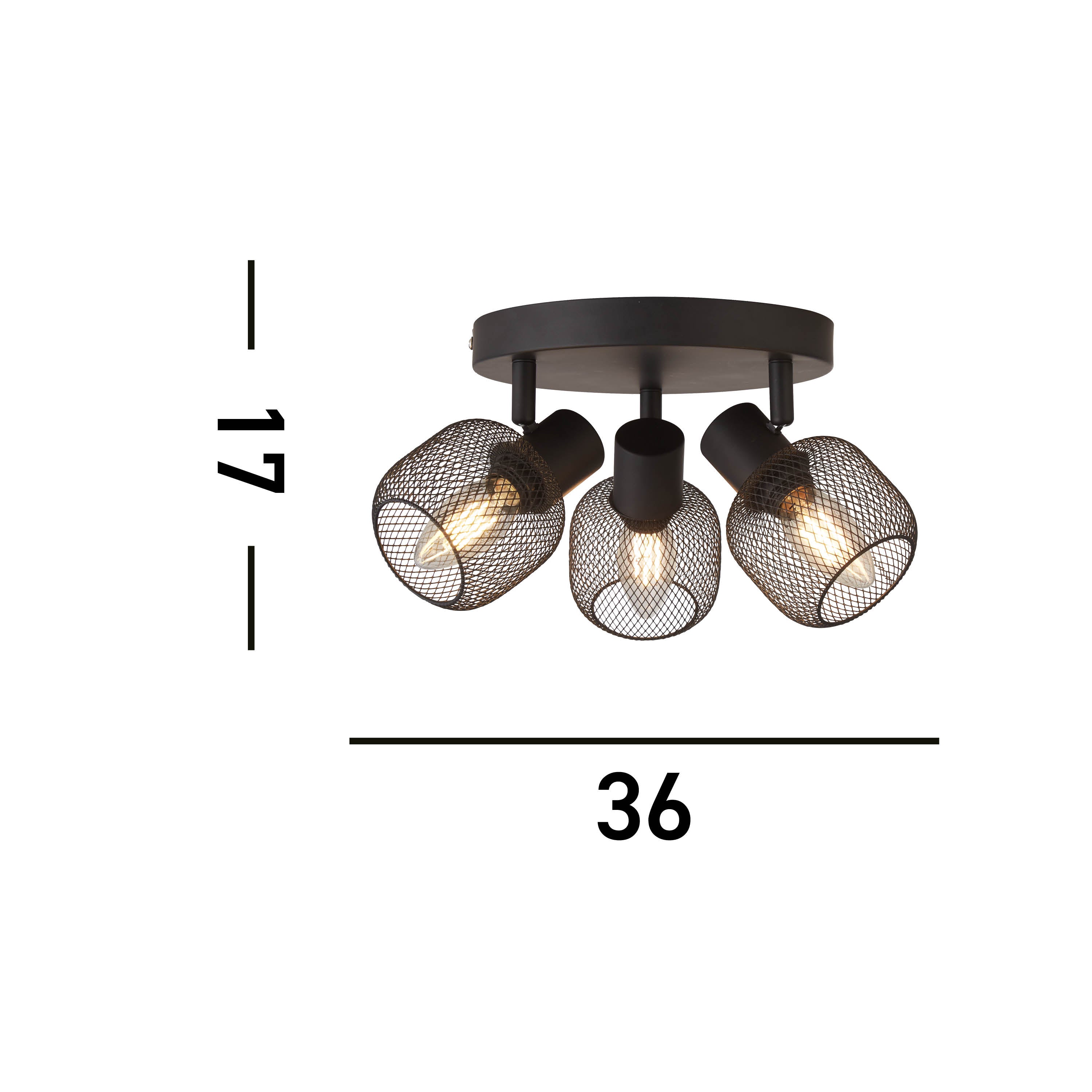 Searchlight Meshy 3 Light Black Cage Round Spotlight