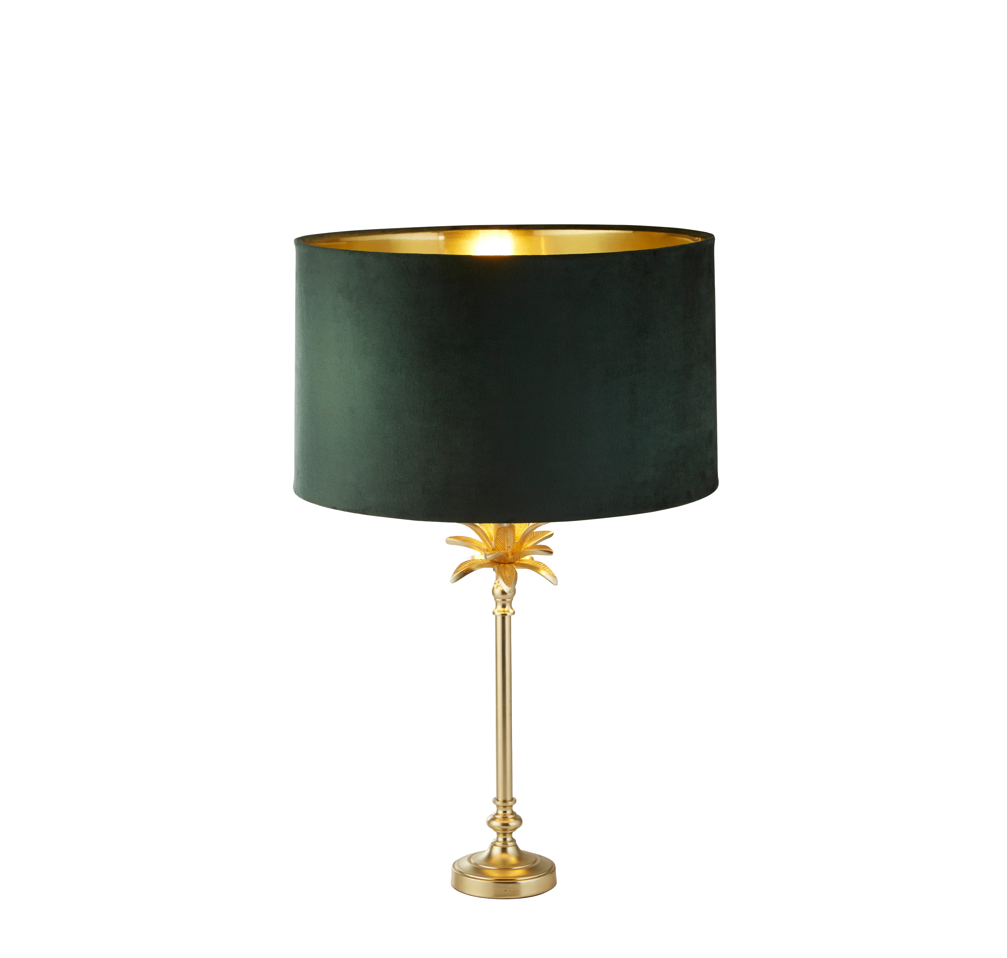 Palm Table Lamp - Satin Brass Metal & Green Velvet Shade