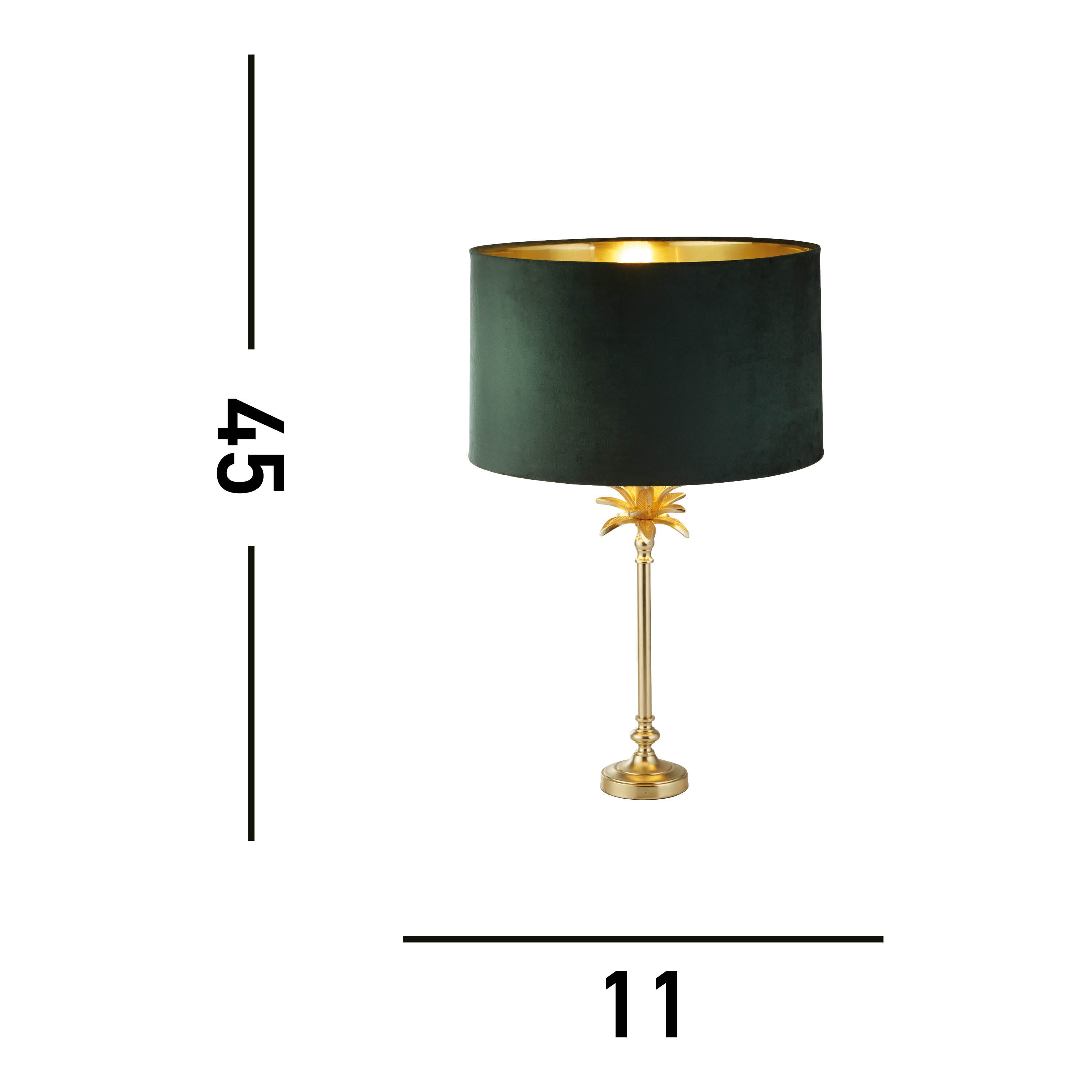 Palm Table Lamp - Satin Brass Metal & Green Velvet Shade