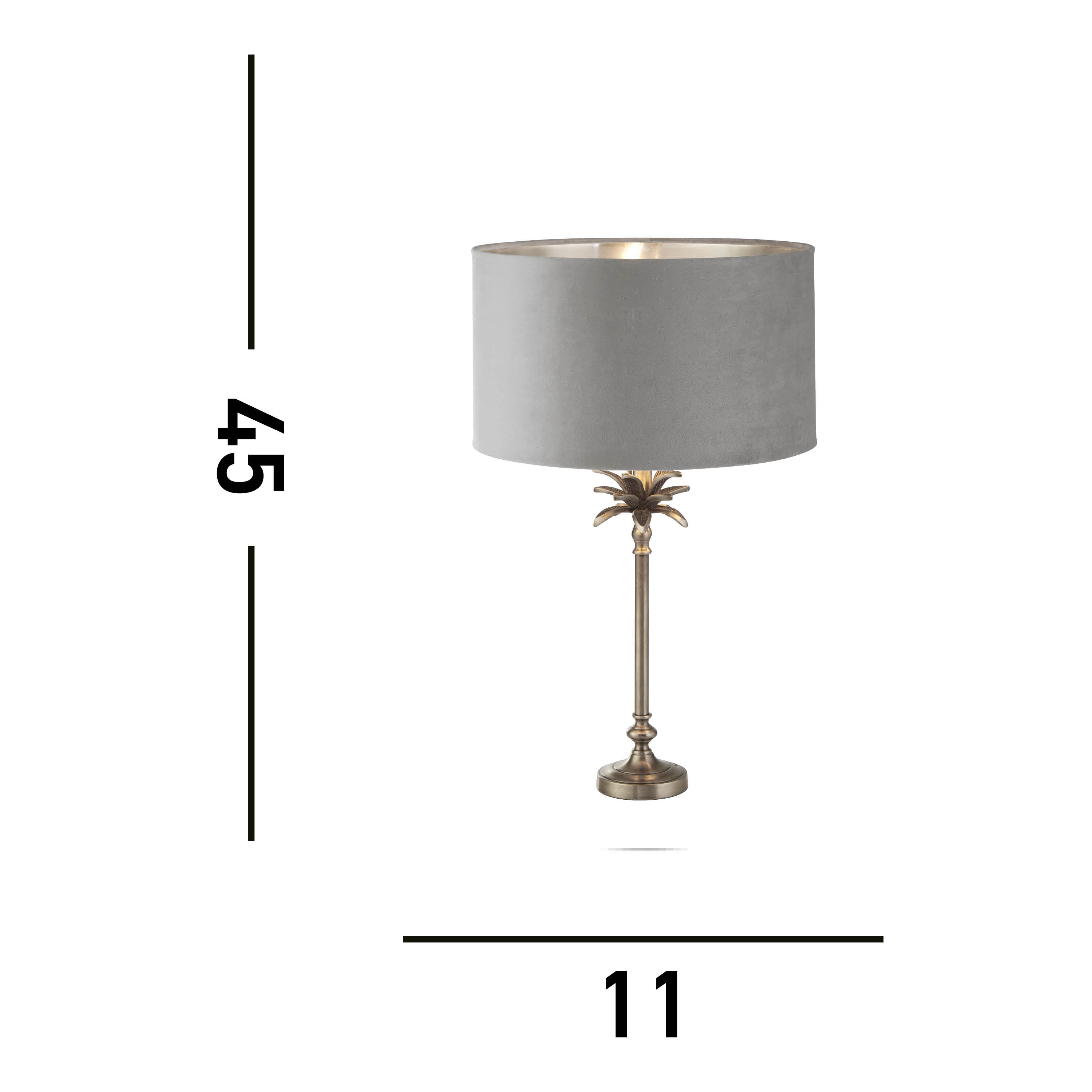 Palm Table Lamp - Antique Nickel Metal & Grey Velvet Shade