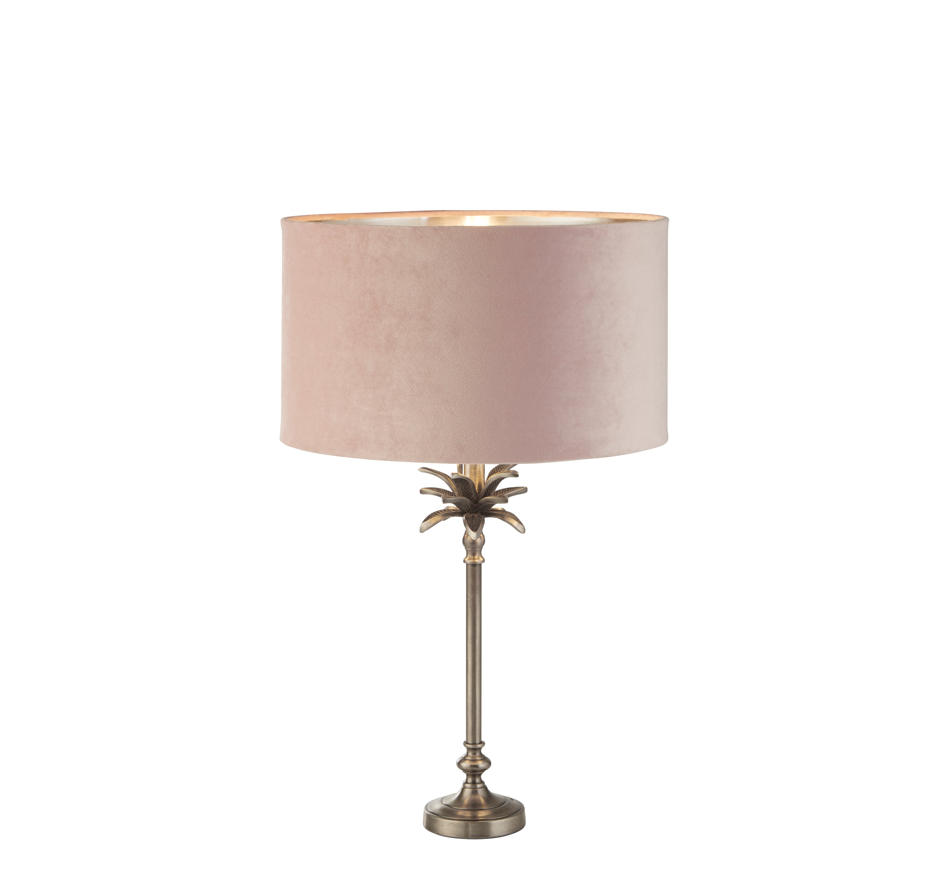 Palm Table Lamp - Antique Nickel Metal & Pink Velvet Shade
