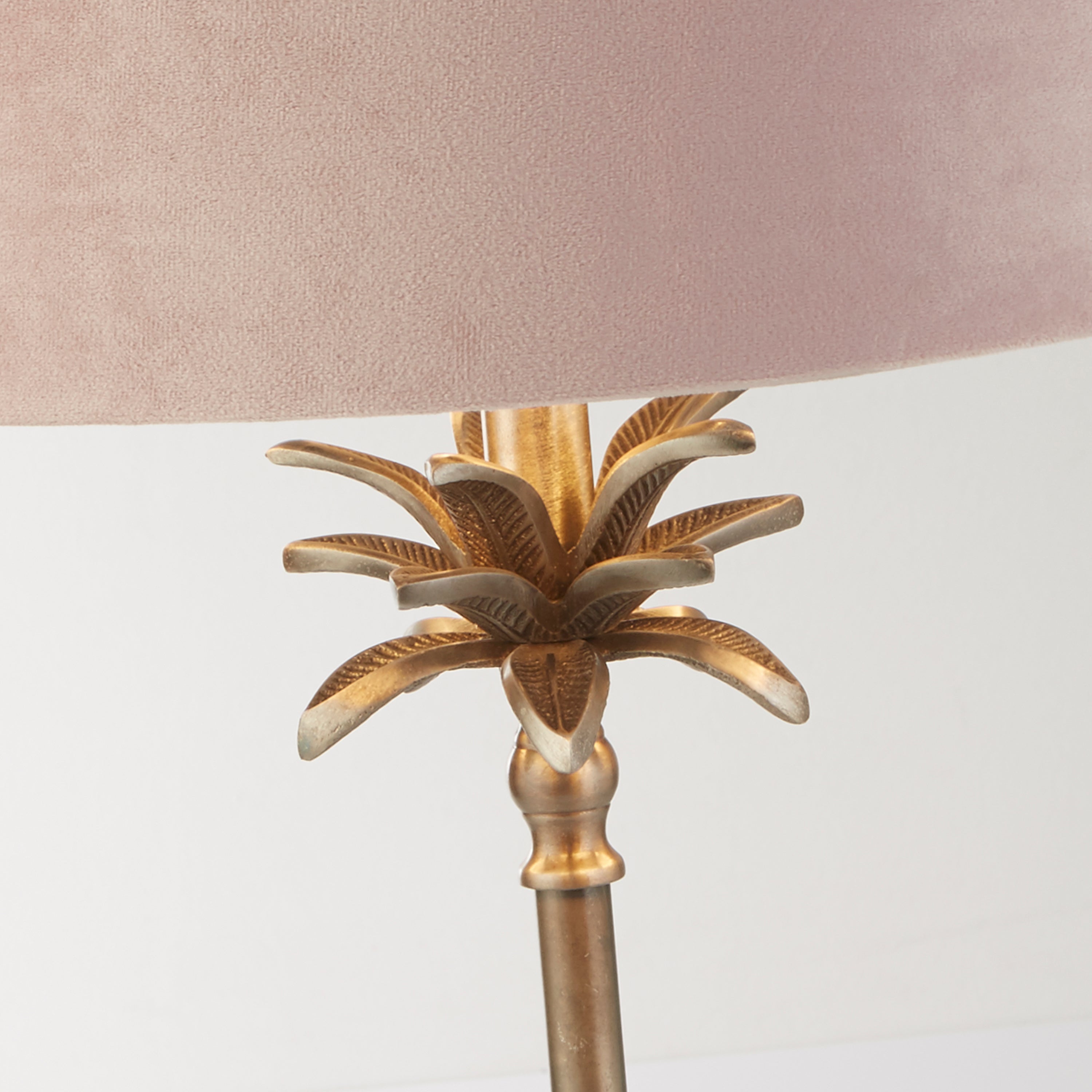 Palm Table Lamp - Antique Nickel Metal & Pink Velvet Shade