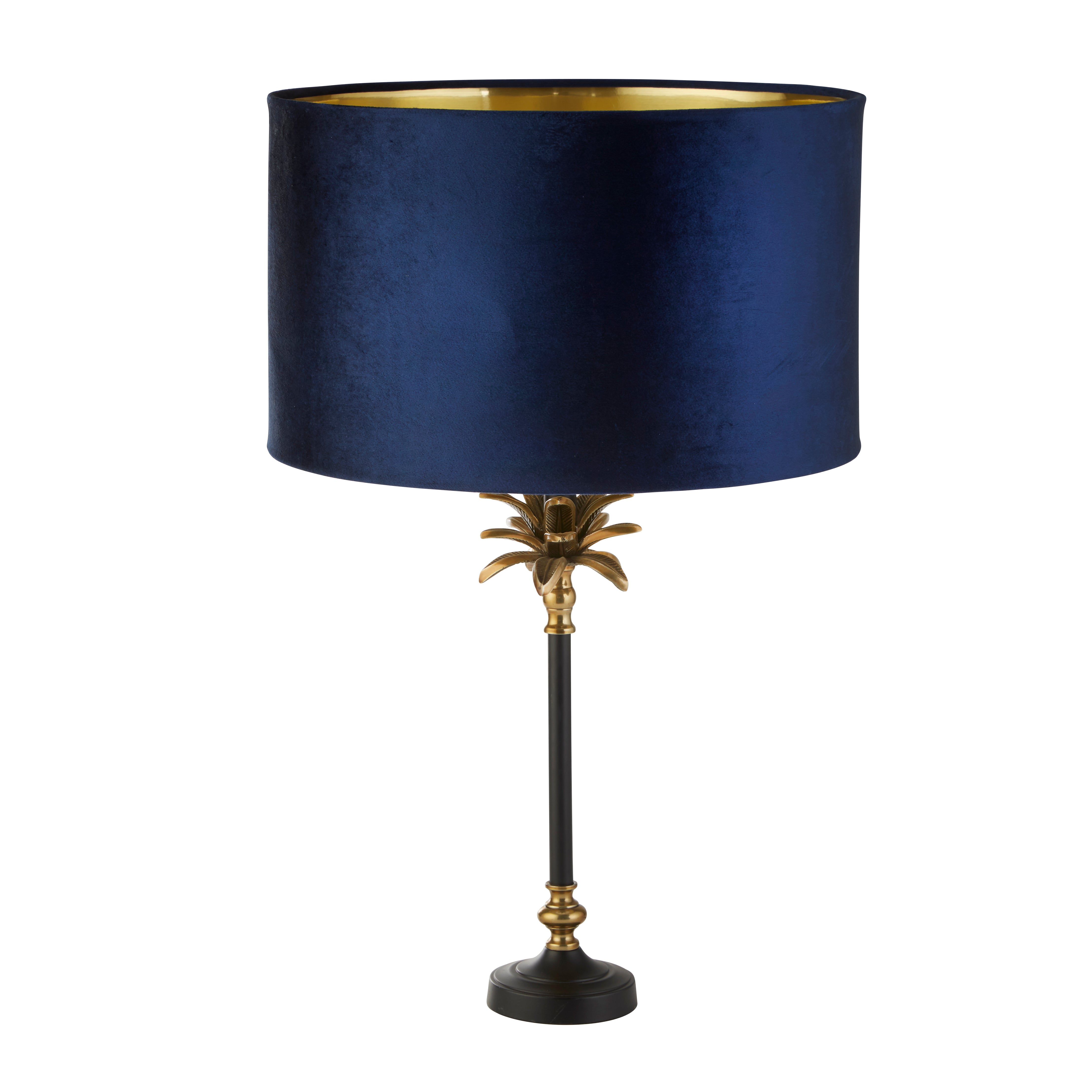 Palm Table Lamp - Antique Brass & Black, Navy Velvet Shade